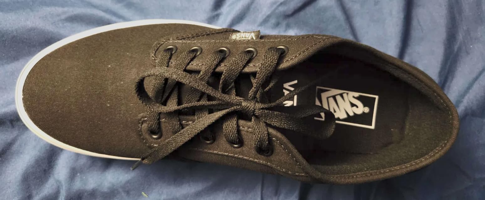 Vans Atwood detail shot showing canvas upper construction and classic side stripe design