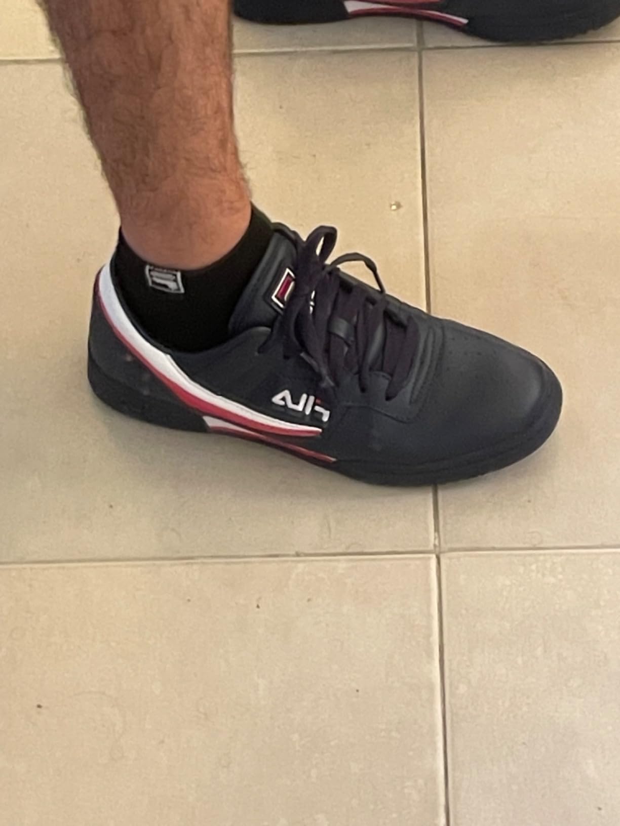 Fila Men's Original Fitness sneaker lace-up detail and collar construction close-up