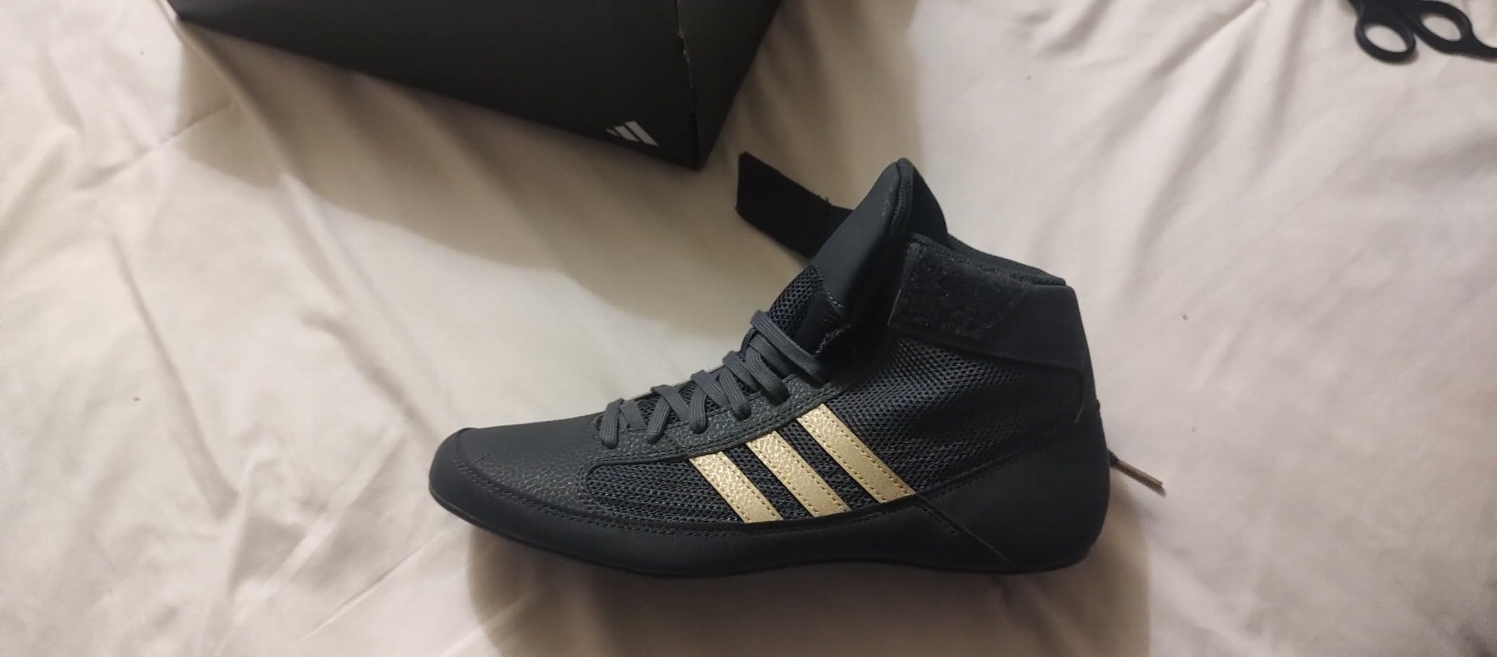 Adidas Youth HVC Wrestling Shoes worn during live wrestling practice showing ankle support and in-action grip