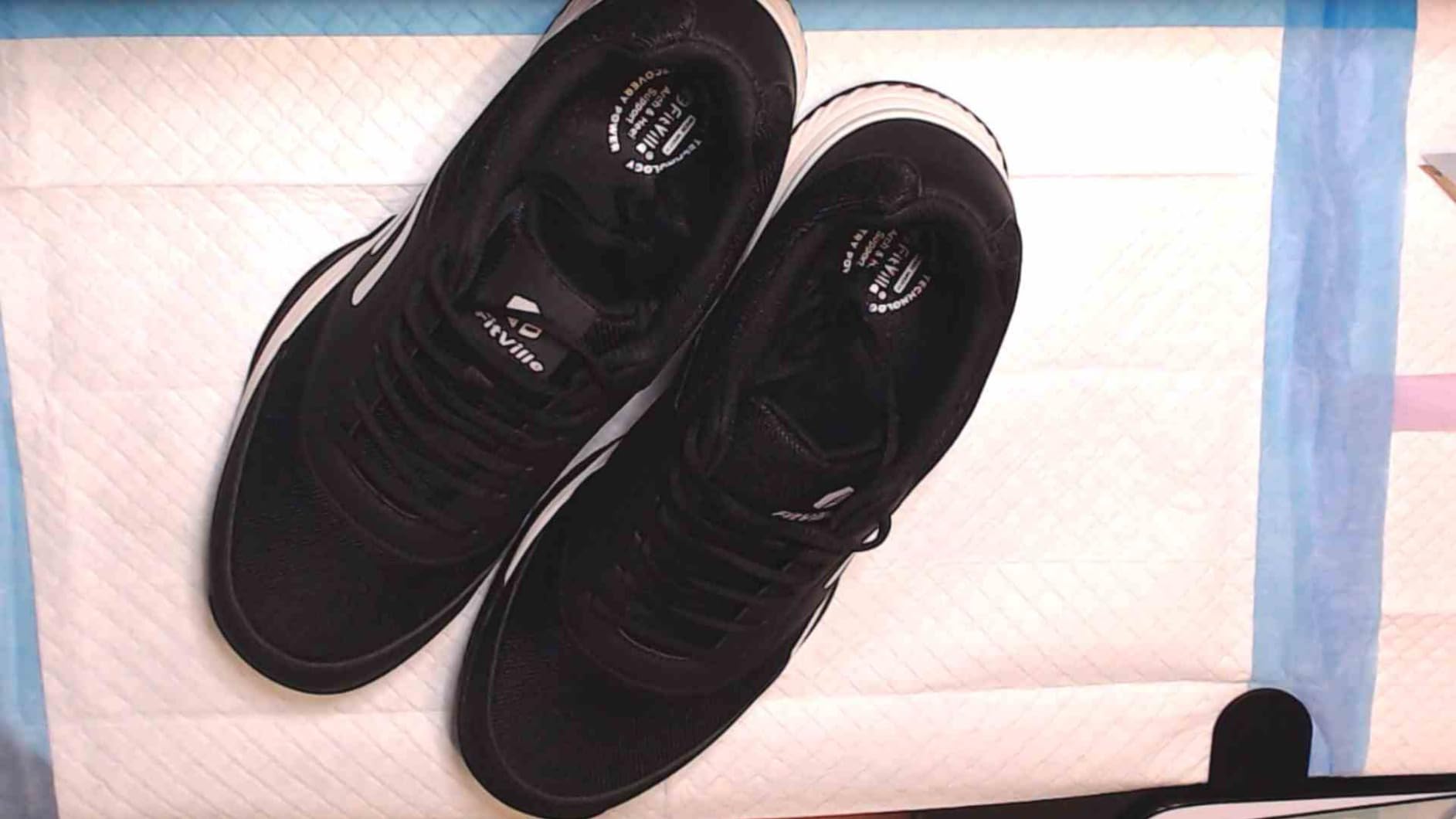 Close-up of FitVille court shoe showing mesh breathable upper and wide toe box design