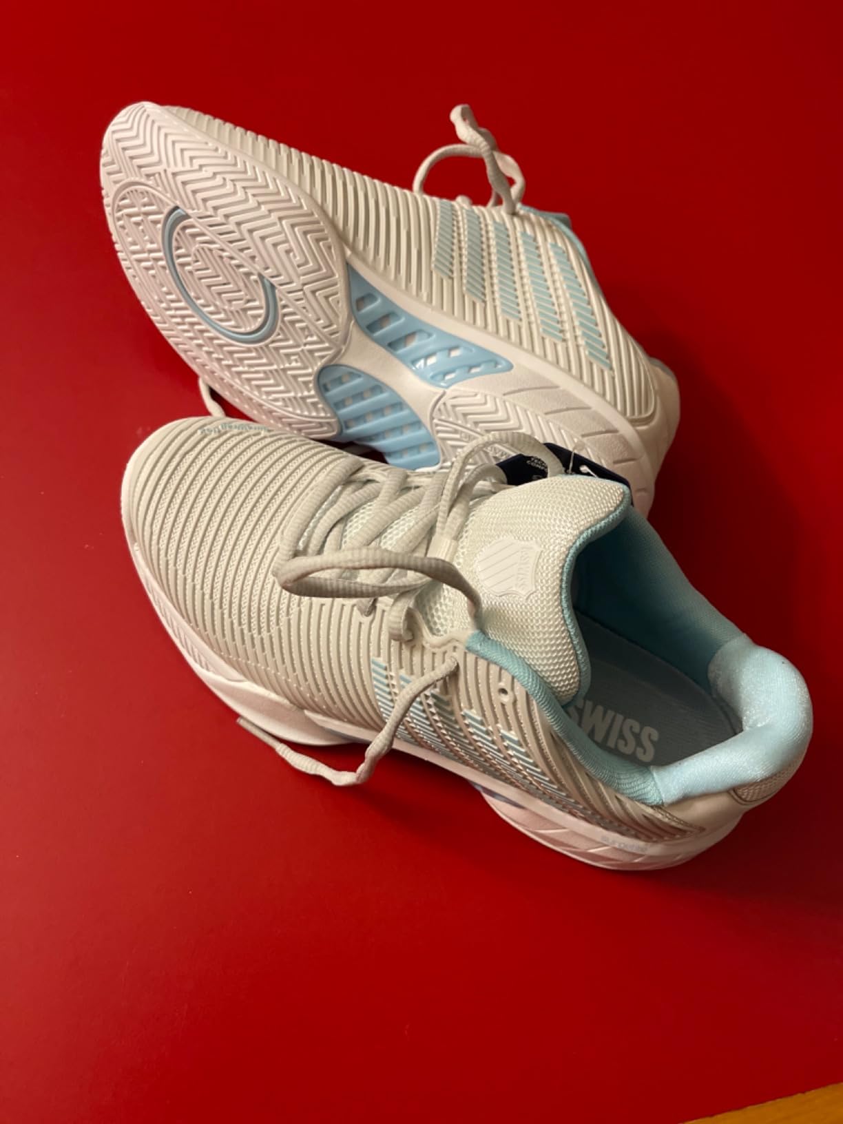 K-Swiss Women's Hypercourt Express 2 during active court play showing lateral stability and traction in real-world conditions