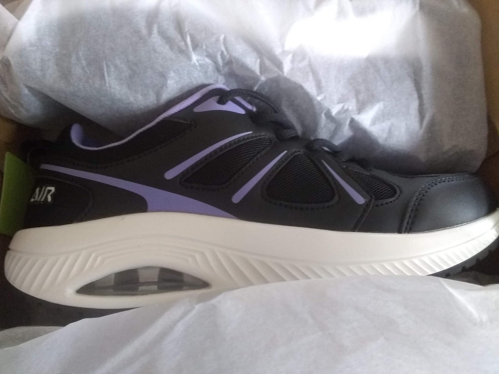 AOV women's orthotic walking shoes showing black and purple colorway design options