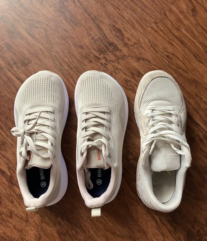 BRONAX shoes placed next to Nike Air Max showing significant width difference across the forefoot
