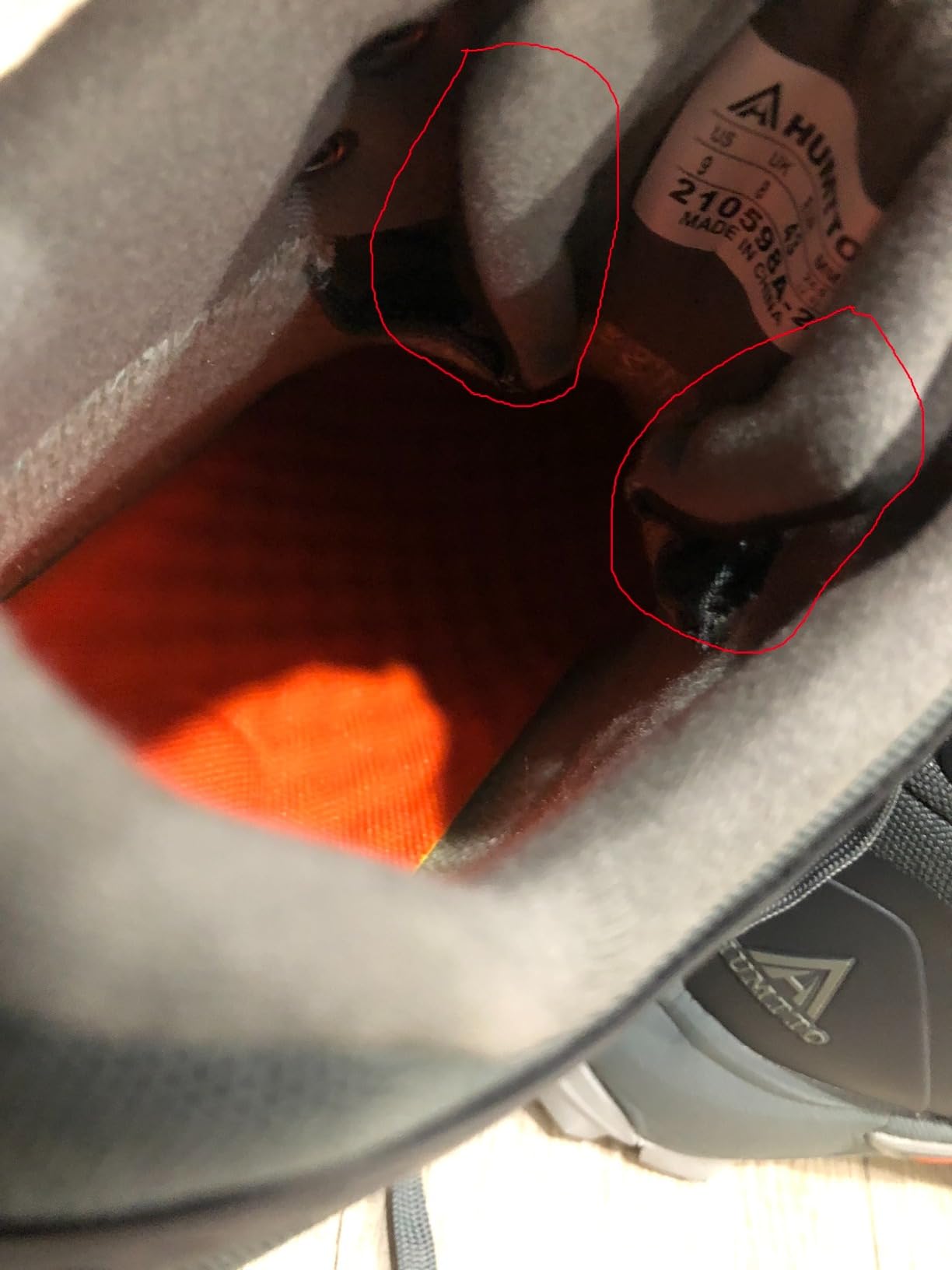 HUMTTO boot construction close-up showing wear patterns and TPU reinforcement after six weeks of testing