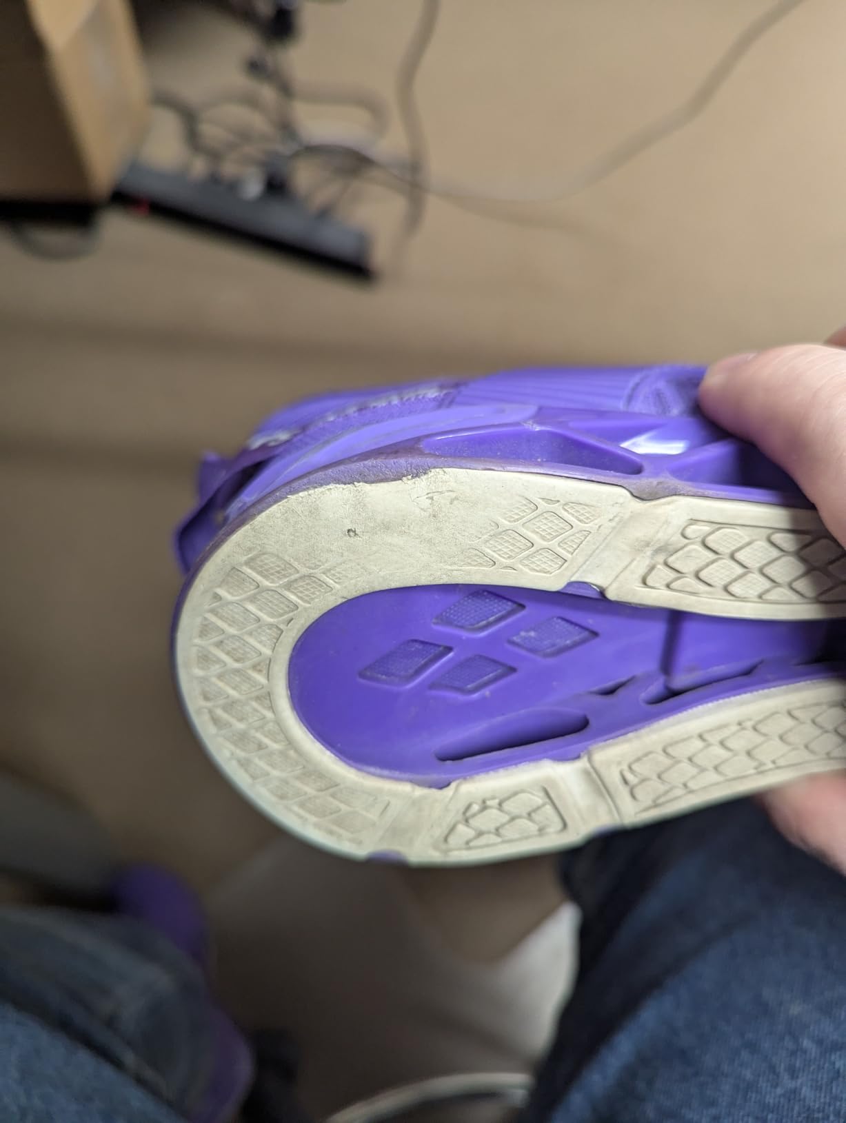 SKDOIUL shoe showing wear patterns after 6-week testing period