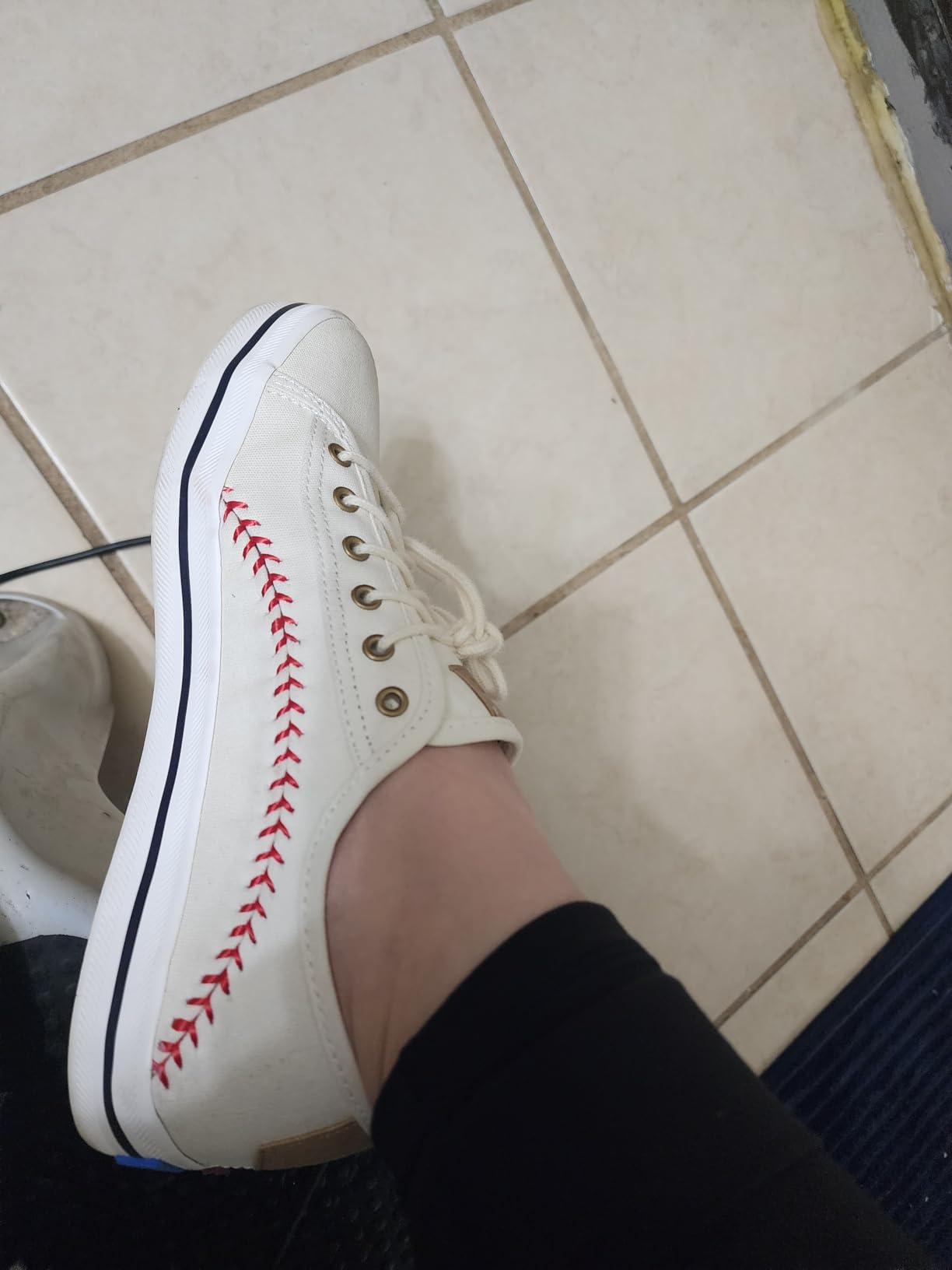 Detail shot of Keds Kickstart Pennant showing construction quality and stitching after extended wear testing