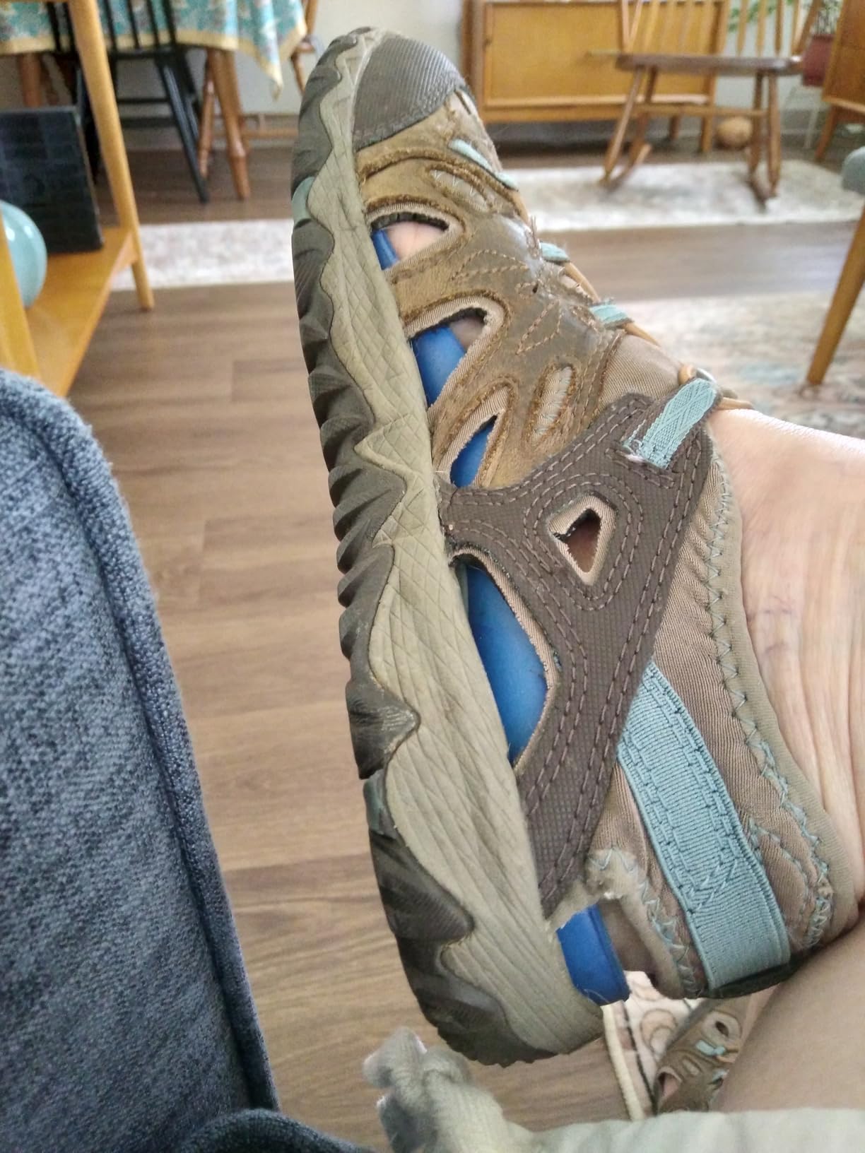 Merrell All Out Blaze Aero Sport side profile showing mesh ventilation panels and TPU heel counter structure