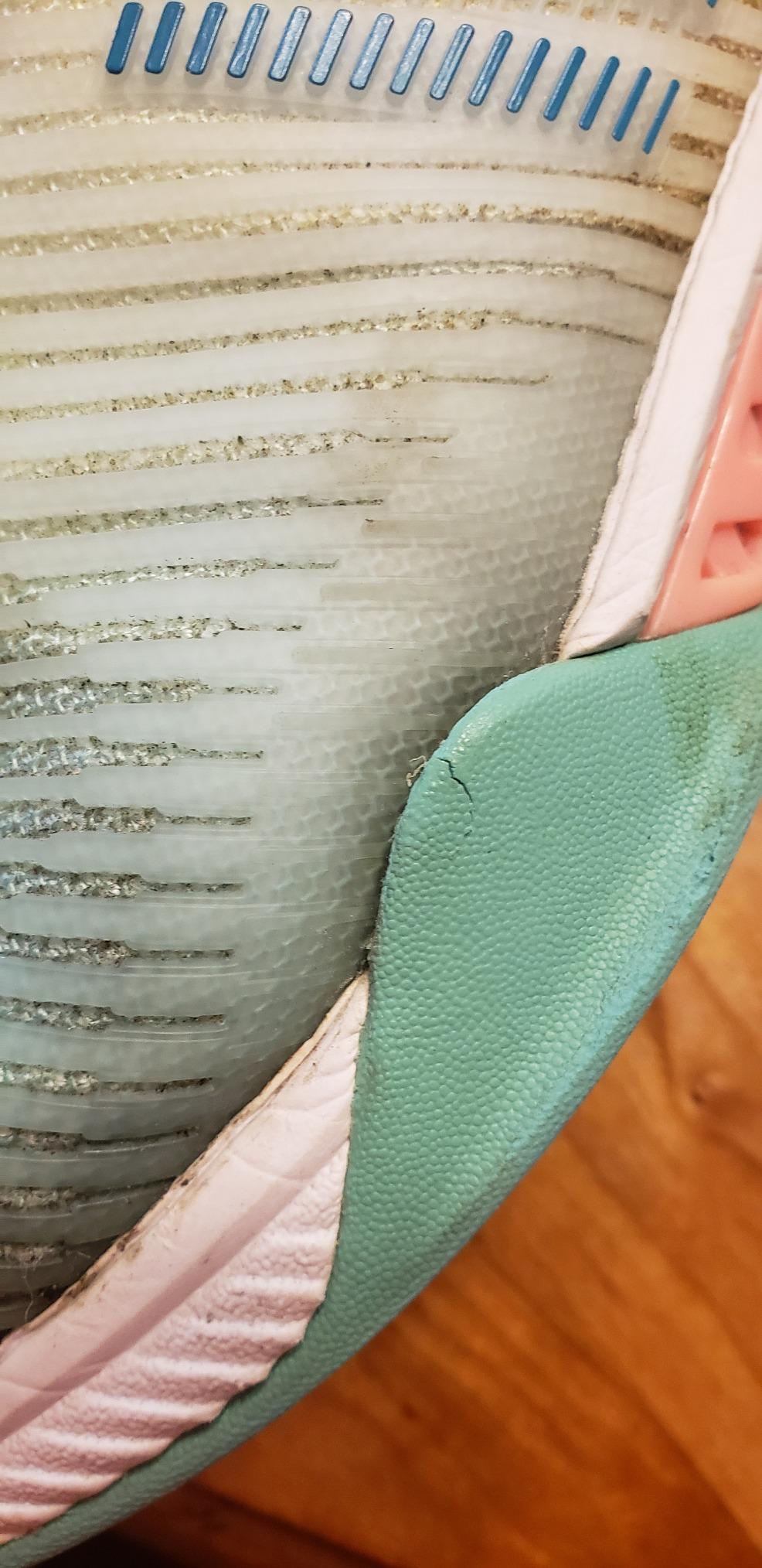 K-Swiss Women's Hypercourt Express 2 after 2 months of regular pickleball use showing early wear at the toe drag zone and lateral edge