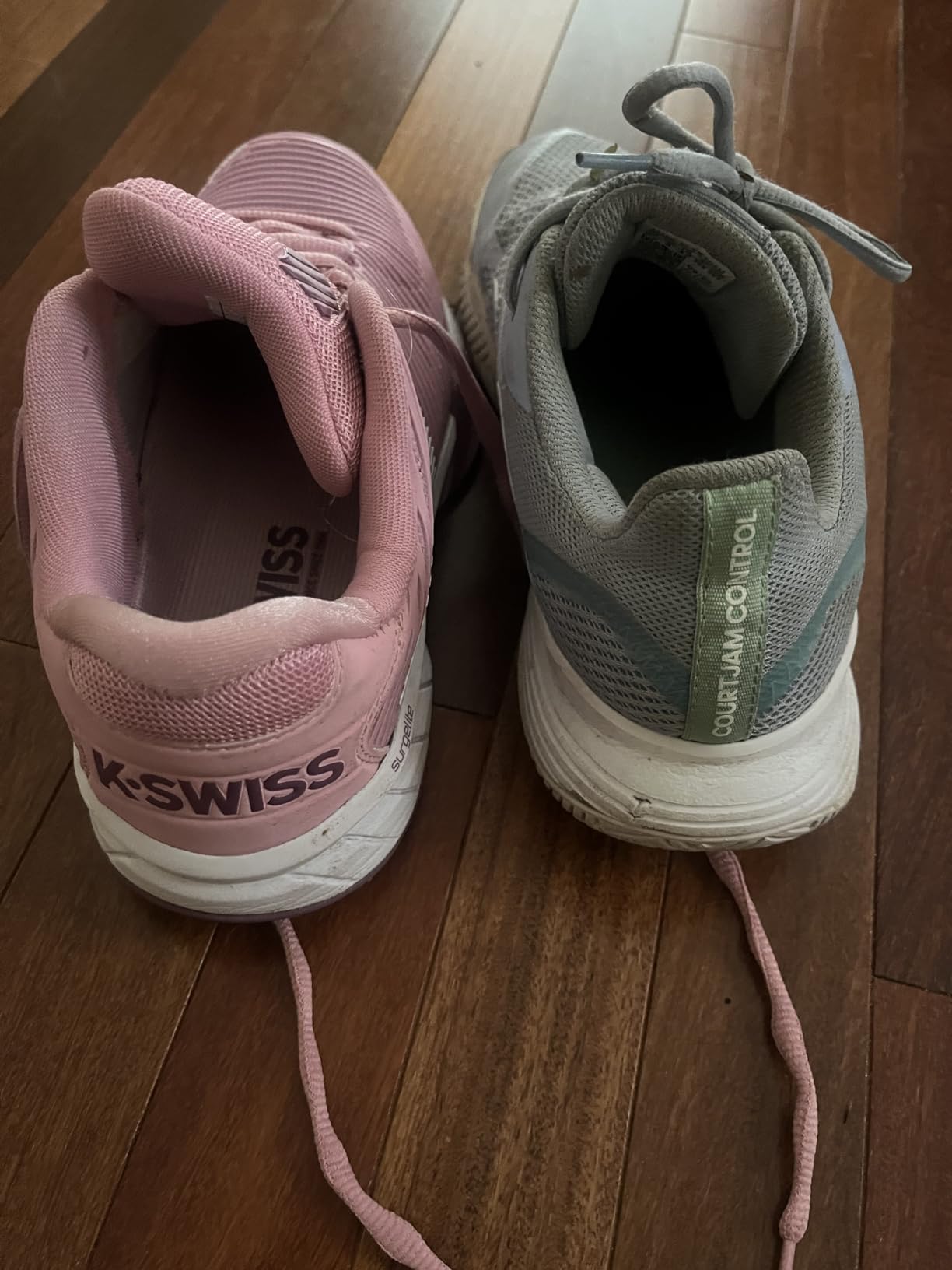K-Swiss Women's Hypercourt Express 2 construction detail showing upper material layering and stress points at toe box flex area