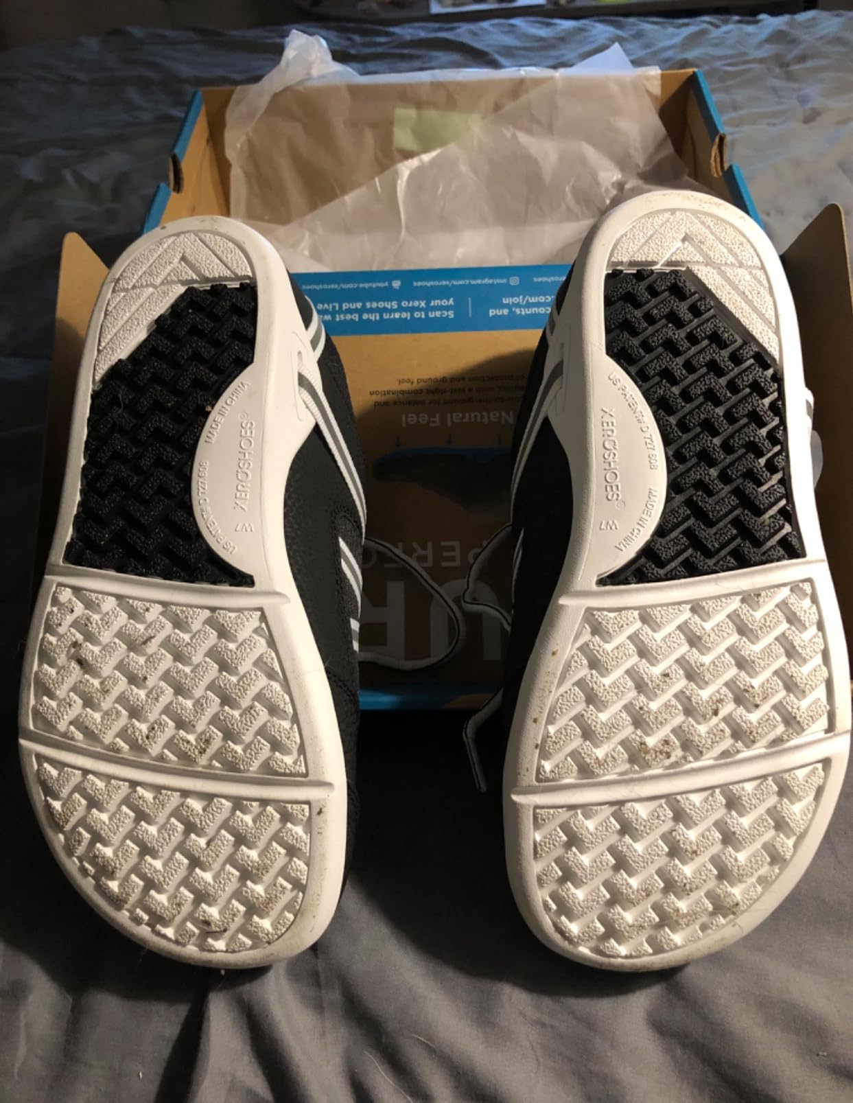 Xero Prio wide foot-shaped toe box and breathable mesh upper construction with synthetic overlays