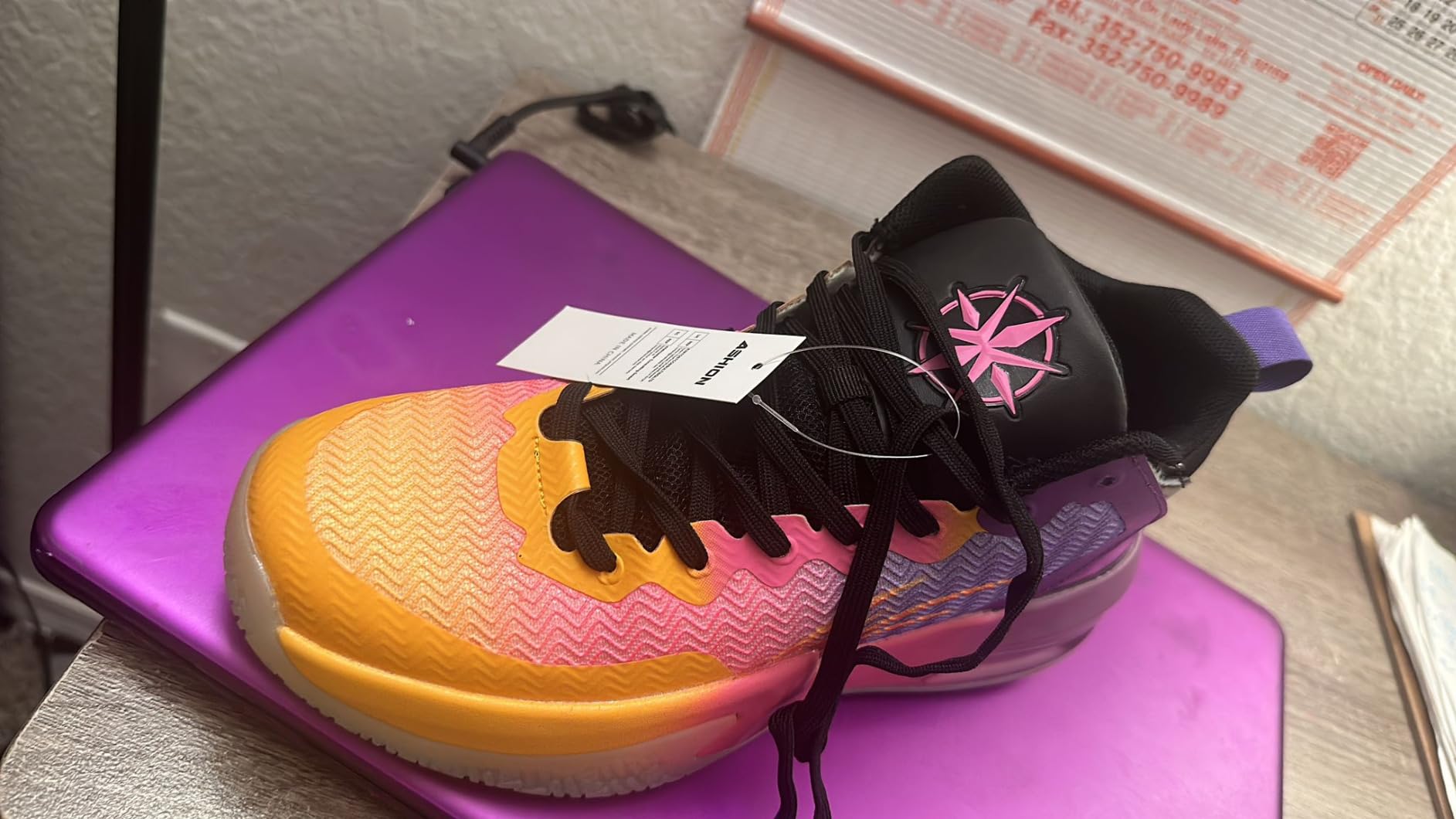 ASHION Kids Basketball Shoes size fit reference showing proper fit after correct sizing down from standard size
