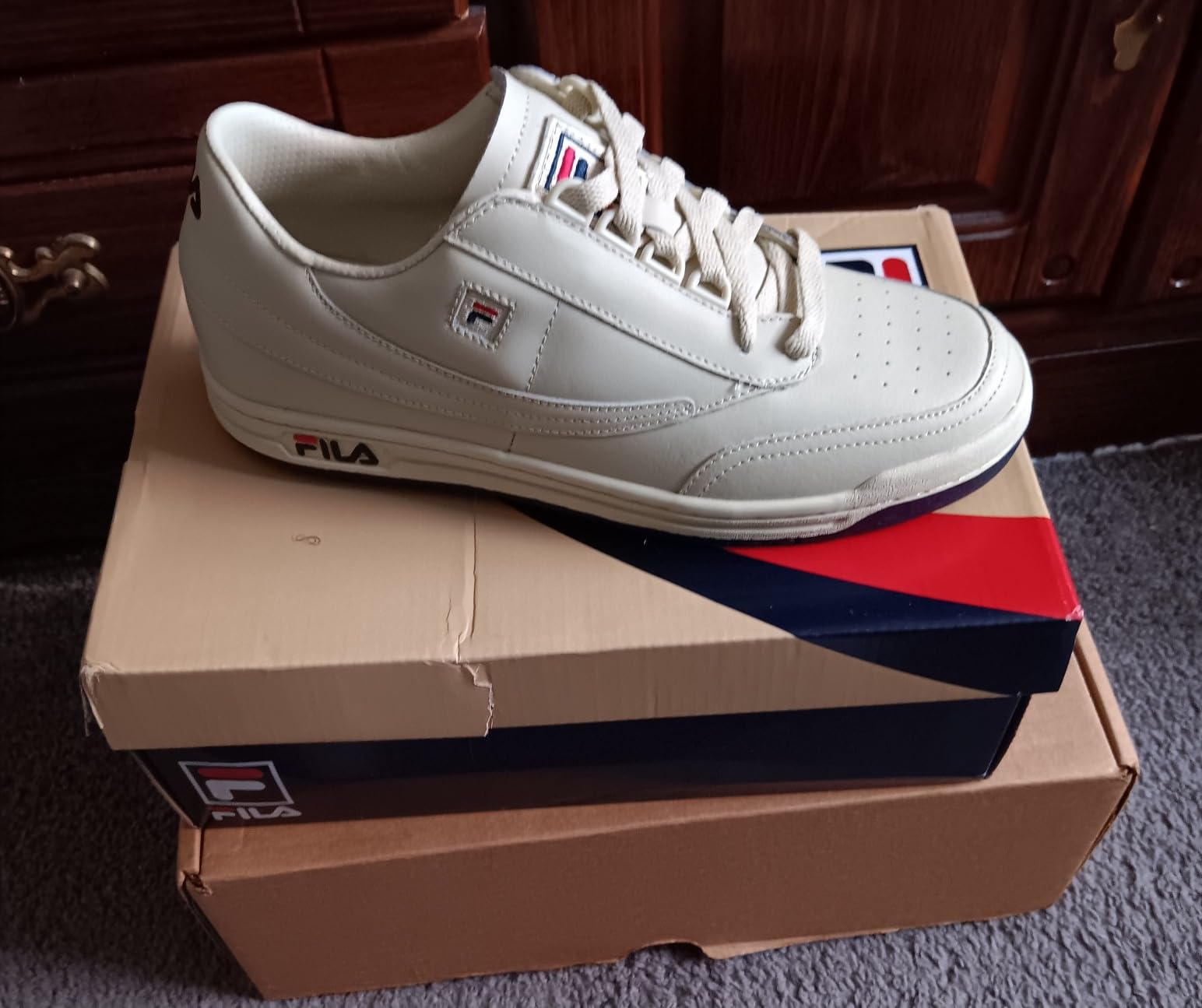 Fila Men's Original Fitness sneaker classic white navy red colorway lifestyle shot