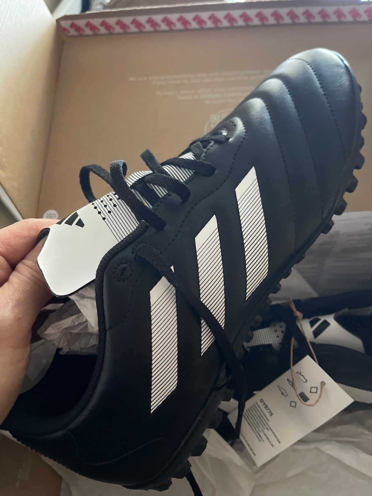 adidas Goletto VIII Turf Soccer Shoe in action on artificial turf surface during competitive play