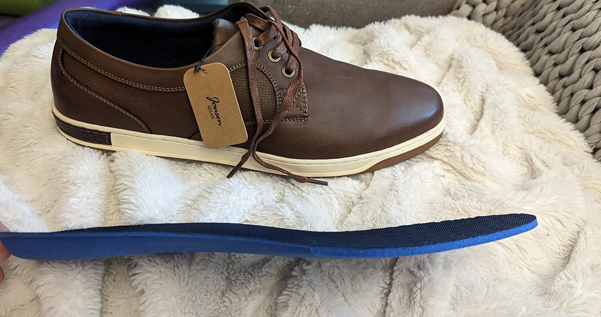 Jousen sneakers detailed view showing synthetic leather upper construction and lacing system