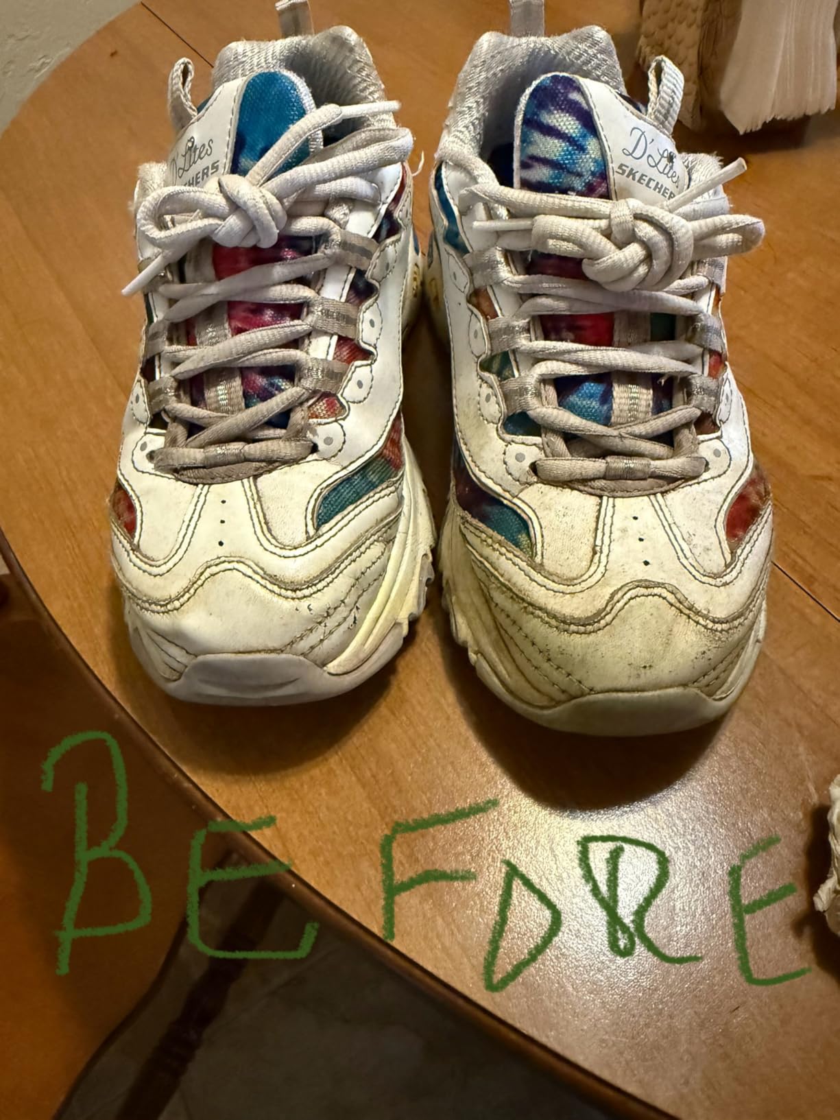 Before and after comparison showing heavily grass-stained sneakers restored to clean condition