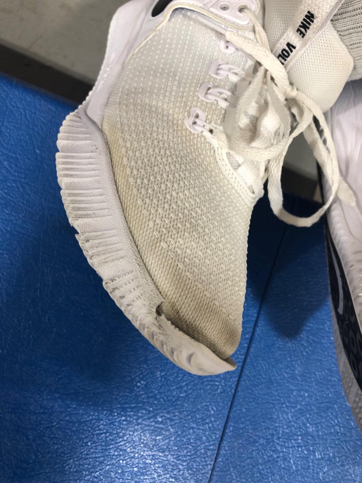 Nike volleyball shoes showing wear patterns after 8 weeks of intensive use highlighting early deterioration areas