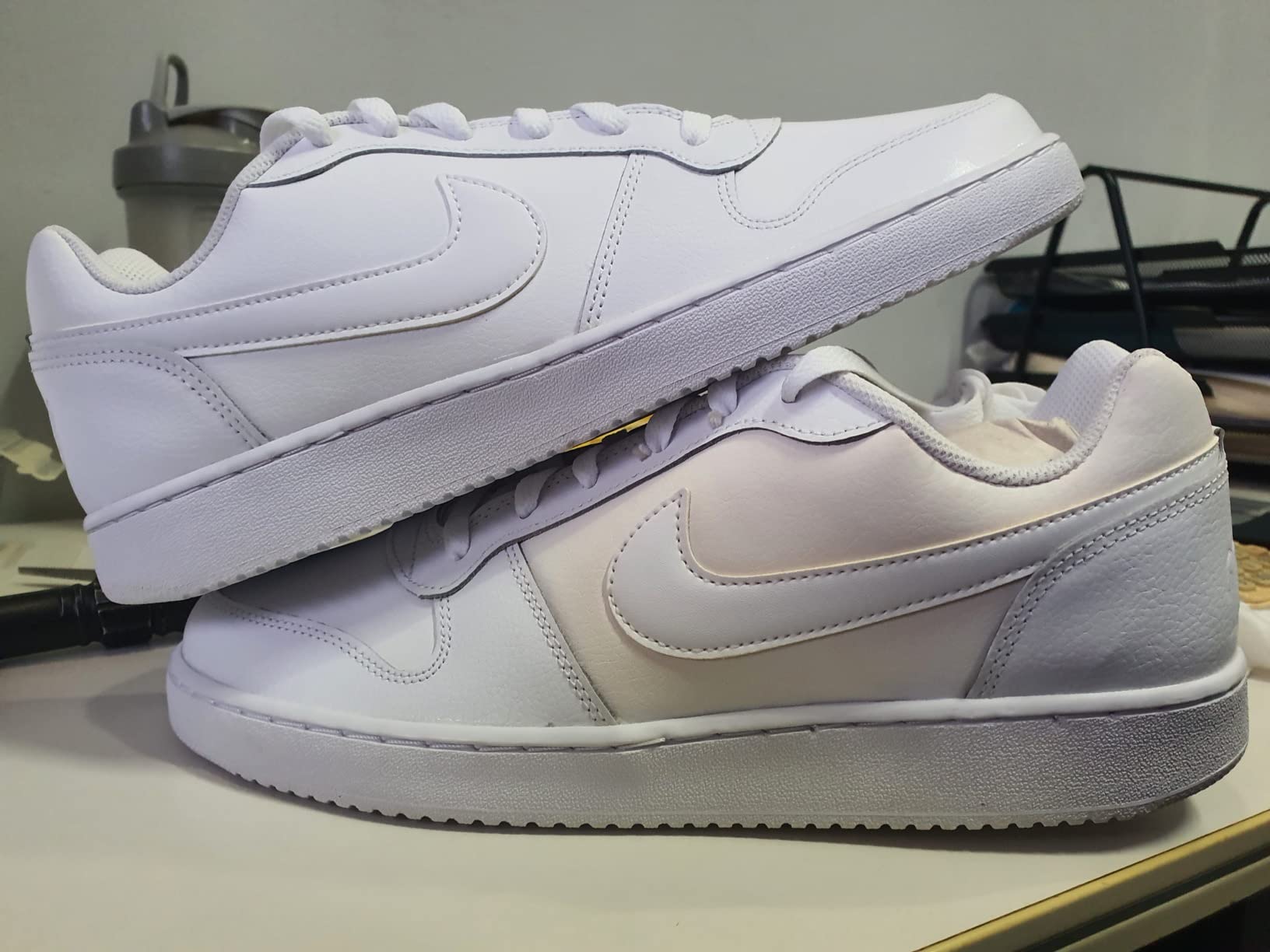 Nike Ebernon Low in worn condition after 8 weeks of testing showing durability and minimal wear on the white colorway