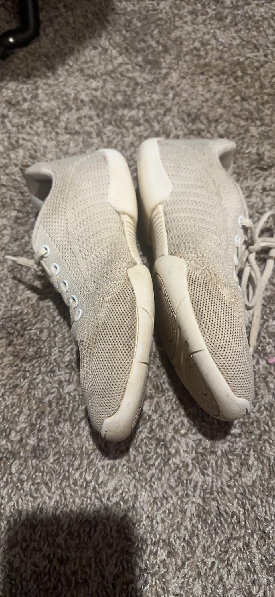 Before and after shots of BAXINIER cheer shoes showing wear patterns and durability over time