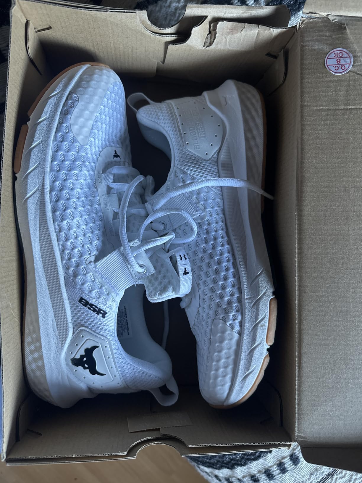 Under Armour Project Rock BSR 4 white training shoes front view with mesh upper and TriBase sole