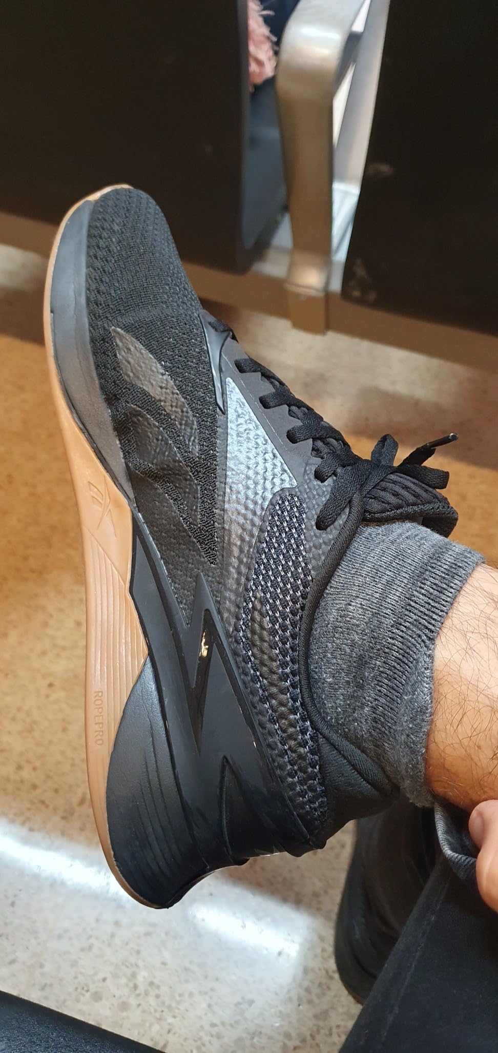 Close-up of Reebok Nano X3 Lift and Run Chassis technology and Floatride Energy Foam midsole