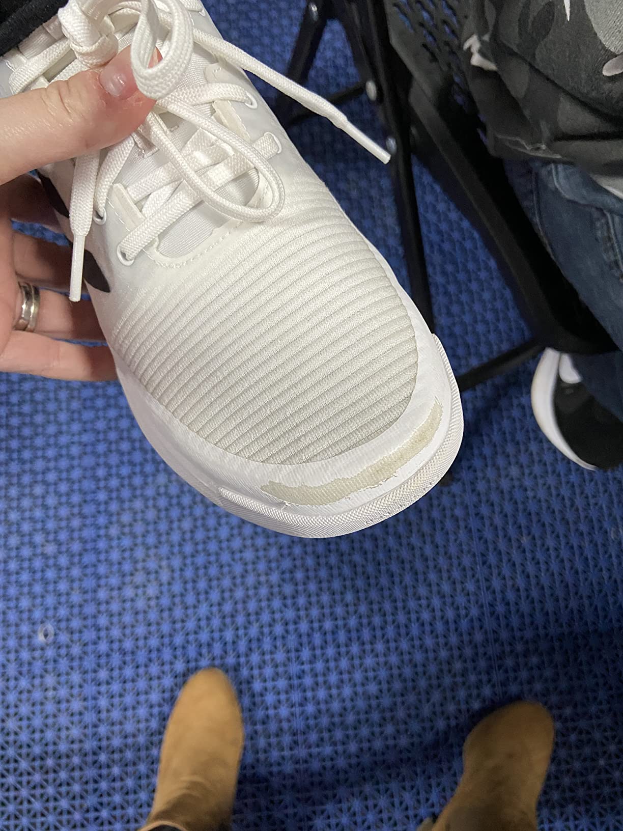 Multiple Adidas Crazyflight volleyball shoes showing consistent toe area wear patterns reported across the volleyball community