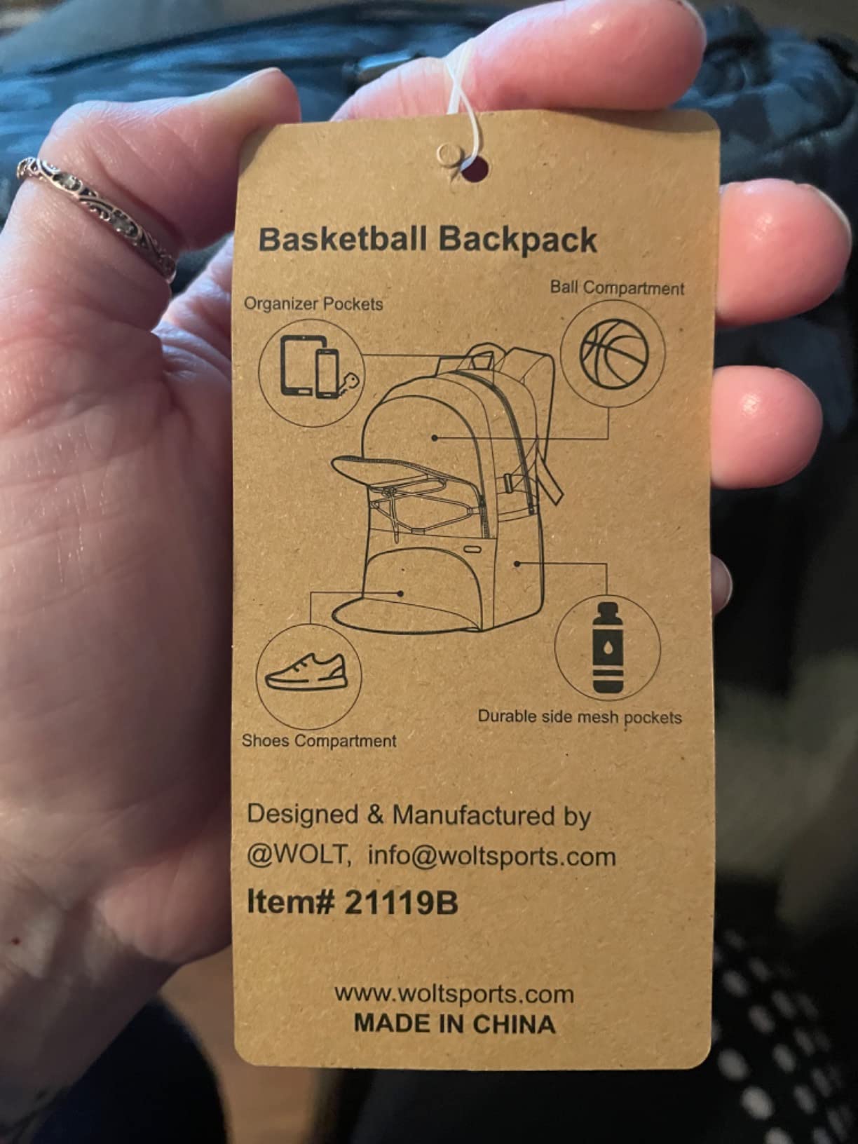 WOLT Basketball Backpack final assessment showing complete bag from front with all compartments visible