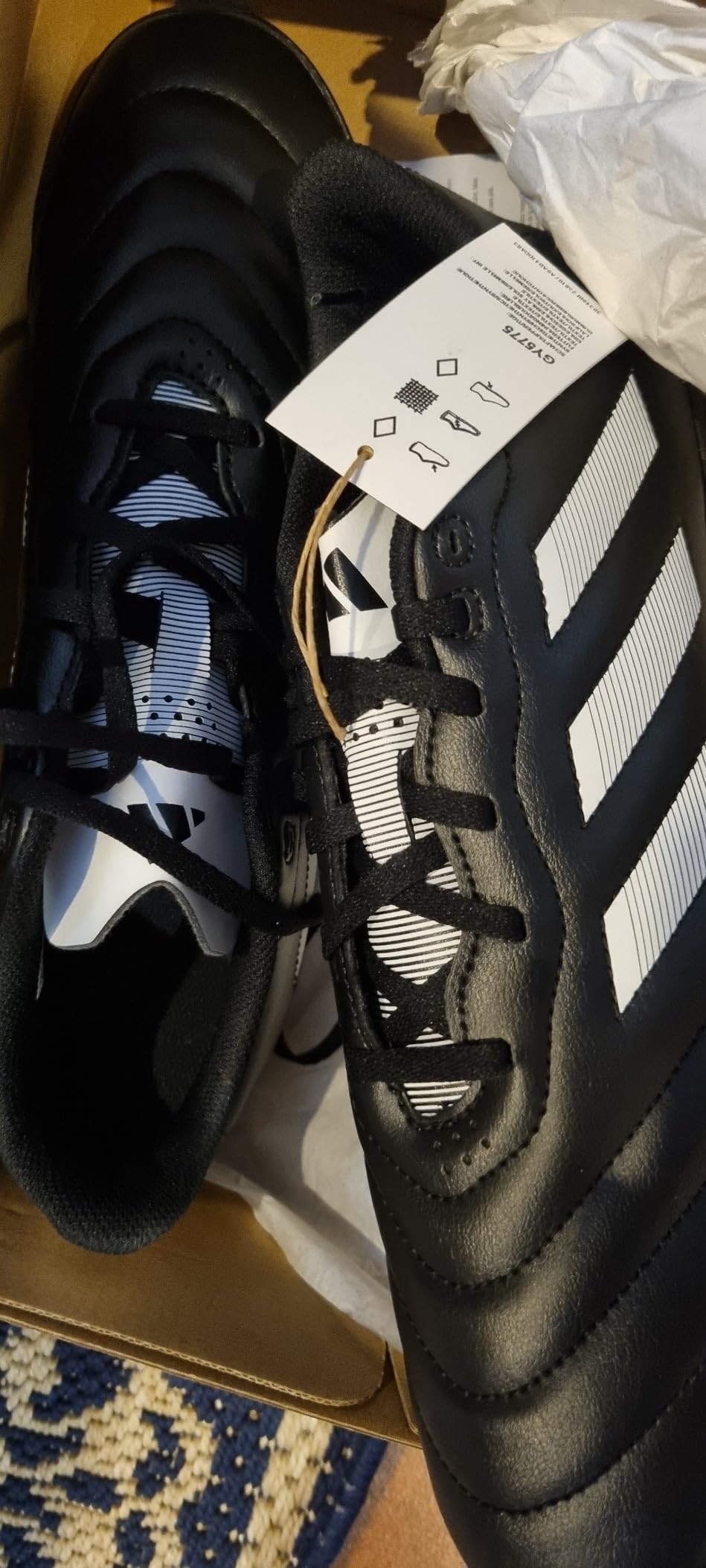 adidas Goletto VIII Turf Soccer Shoe black and white colorway showing full profile view