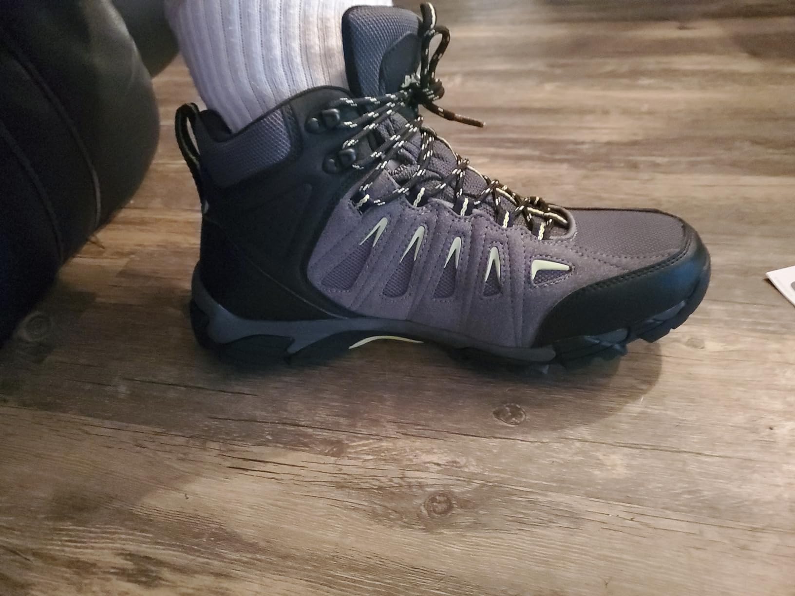 SHULOOK Men's Waterproof Hiking Boots showing lacing system and ankle support design