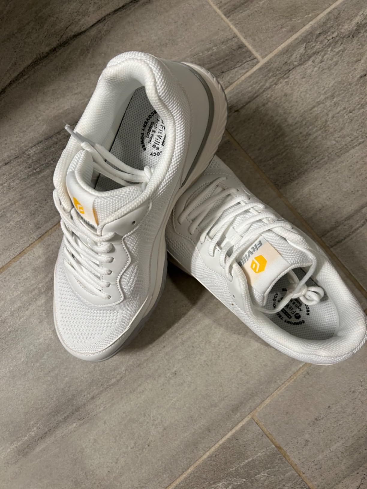 FitVille Wide Pickleball Shoes final product shot showing complete white and blue design