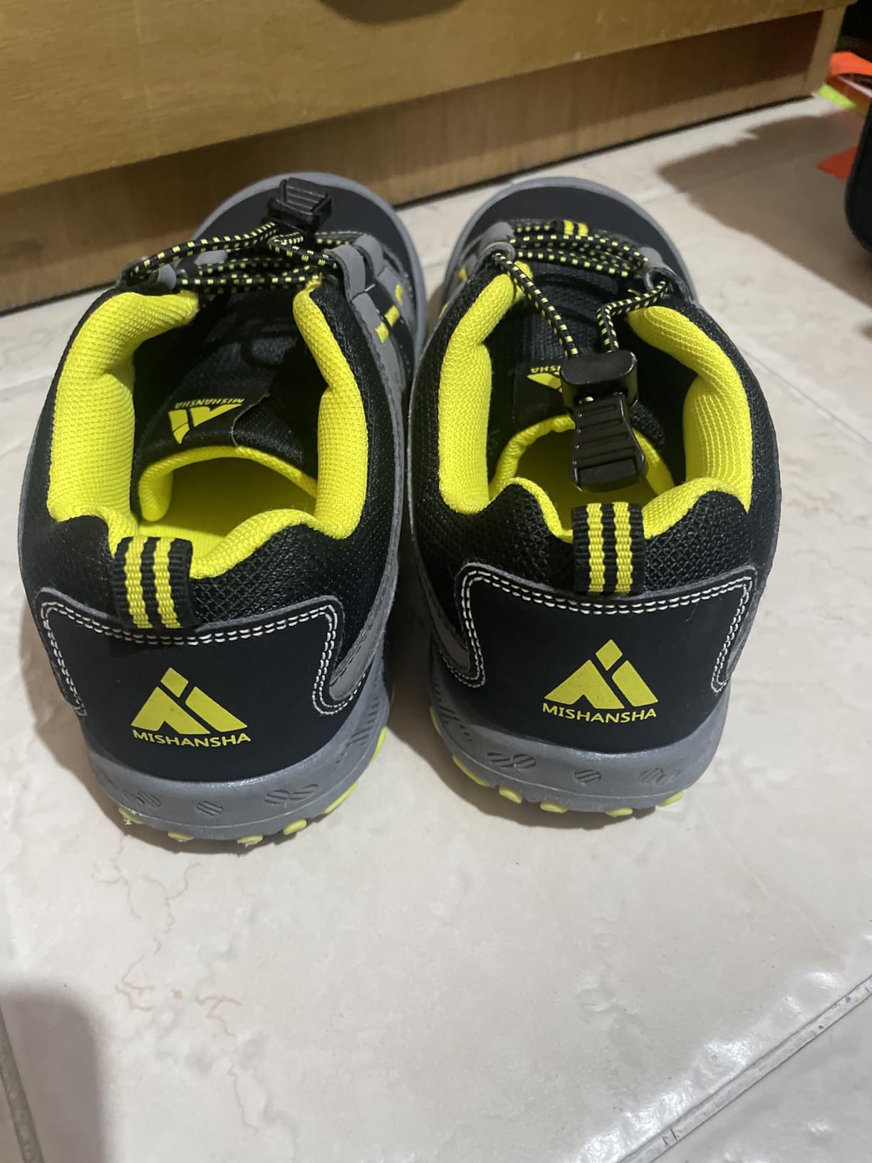 Mishansha Kids Hiking Boots in pink and purple colorway showing anti-collision toe cap and adjustable velcro closure