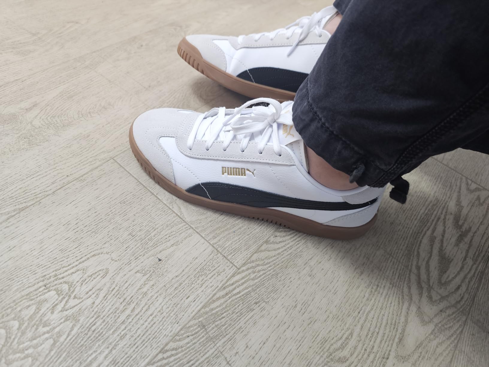 PUMA Women's Club 5v5 Sneaker in warm white dewdrop gold colorway full side profile view