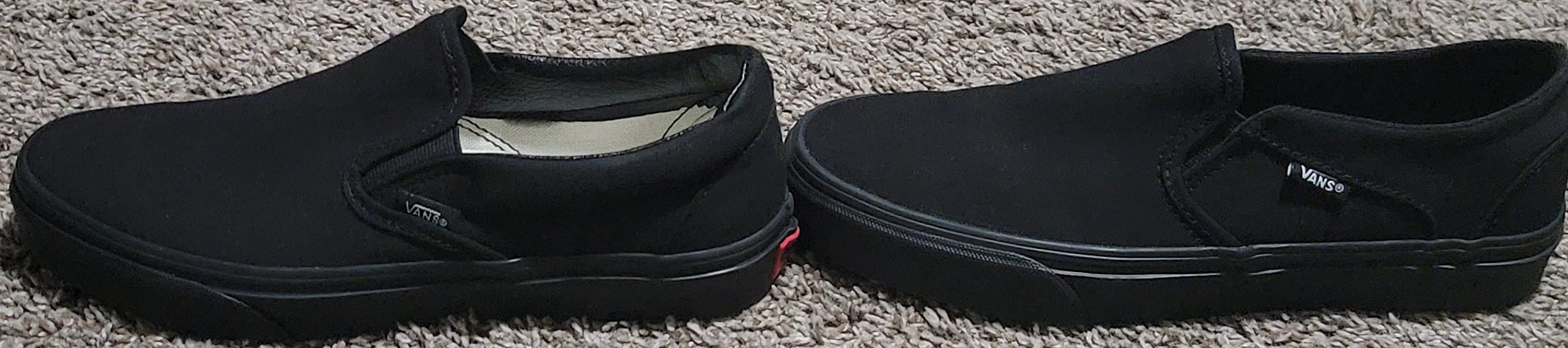 Vans Asher slip-on side profile showing canvas construction and elastic side panel accents