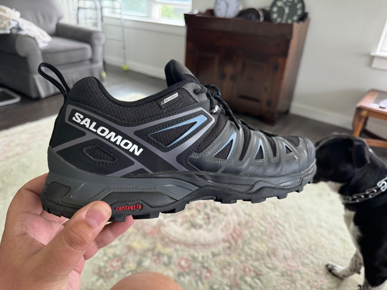 Salomon X Ultra Pioneer Contagrip outsole showing aggressive lug pattern for mixed terrain hiking traction