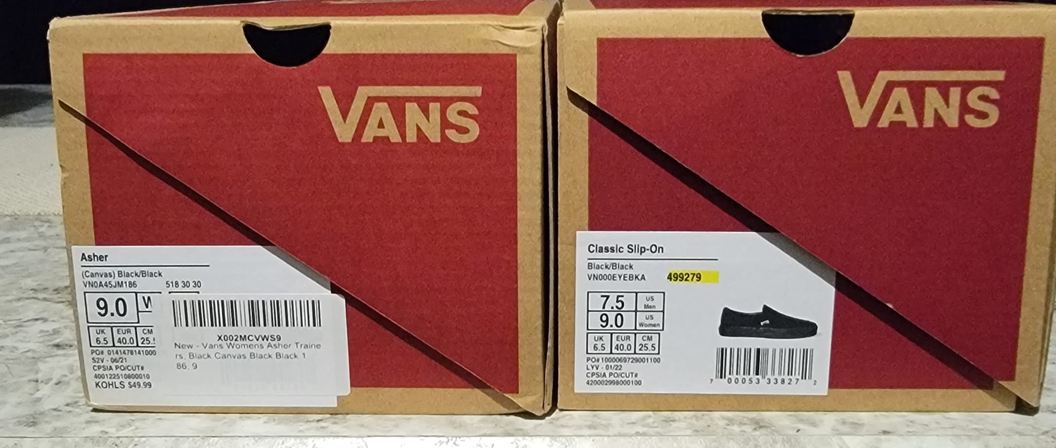 Close-up of Vans Asher canvas material texture and stitching quality details