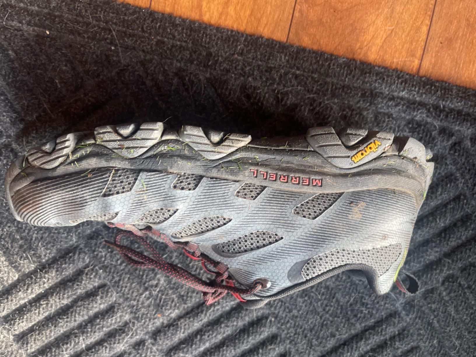 Multiple views of Merrell Moab 3 Edge deterioration showing peeling materials