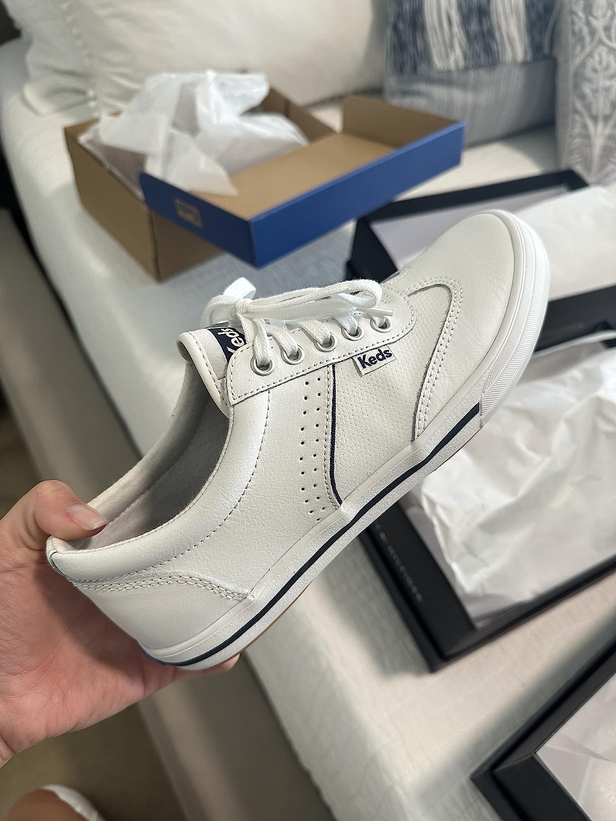 Keds Courty Core leather upper and lacing system close-up showing construction quality