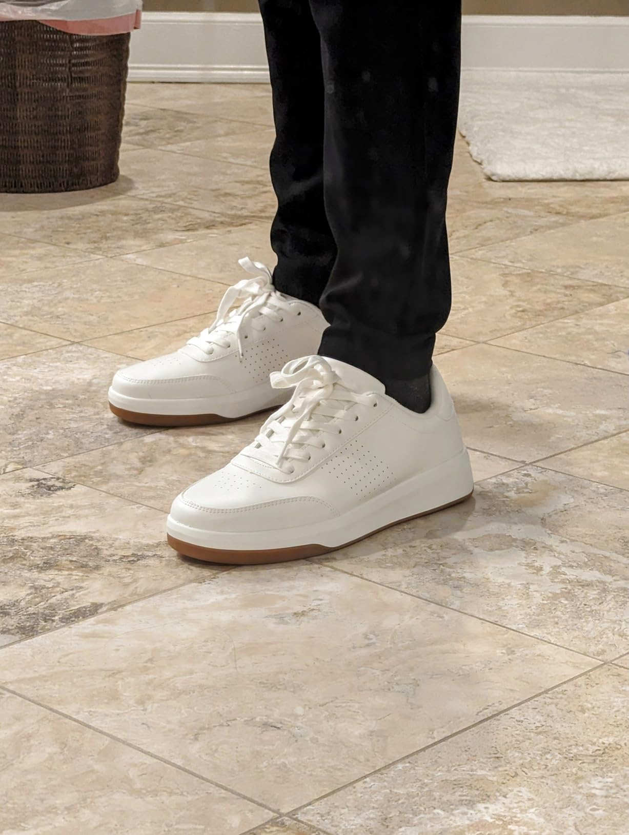 Bruno Marc men's white casual arch support sneakers showing clean perforated upper design and minimalist silhouette