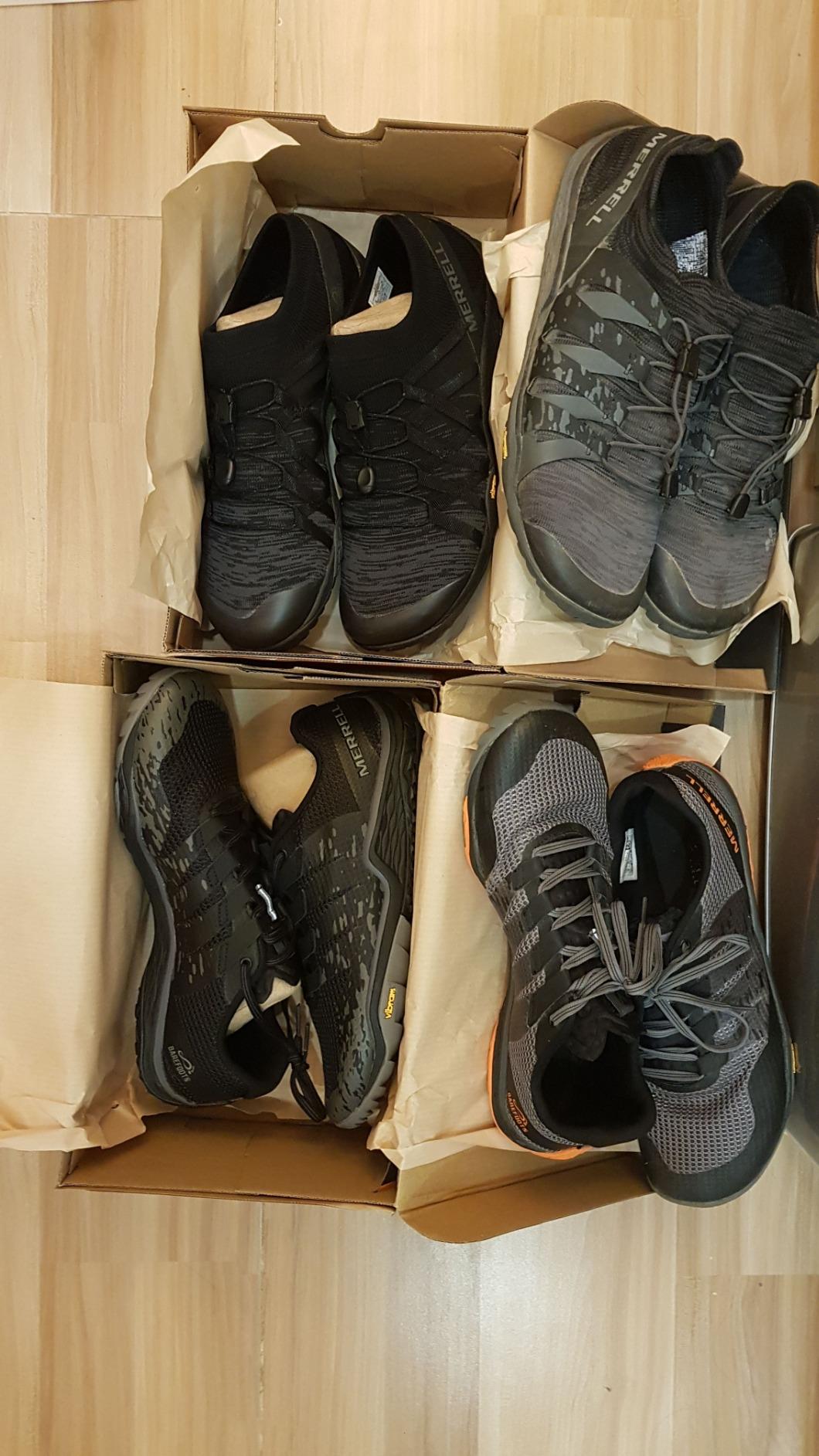 Multiple Merrell Trail Glove models showing evolution of the product line