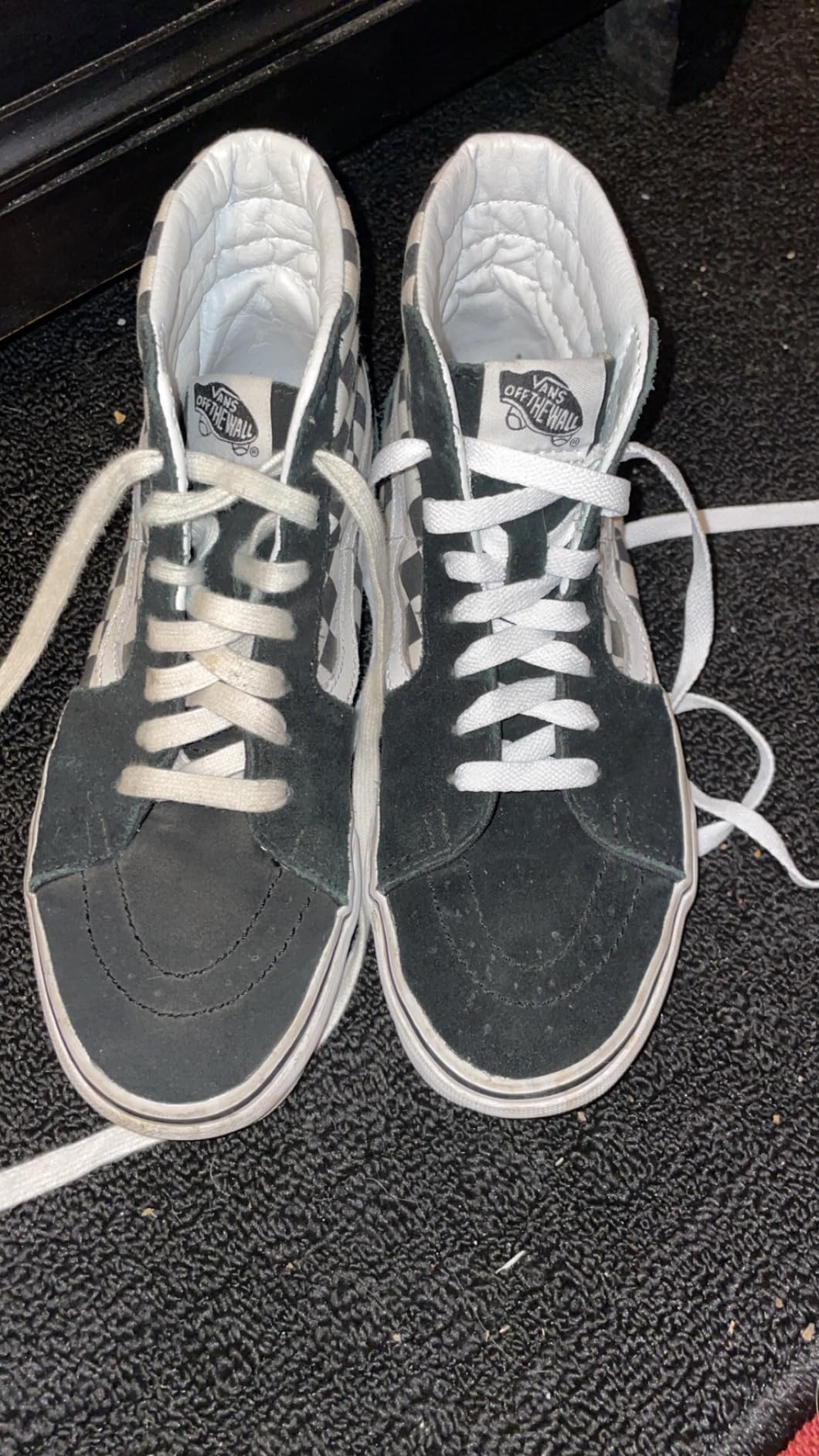 Side-by-side of worn old shoelaces versus fresh UpUGo replacement laces showing improvement over time