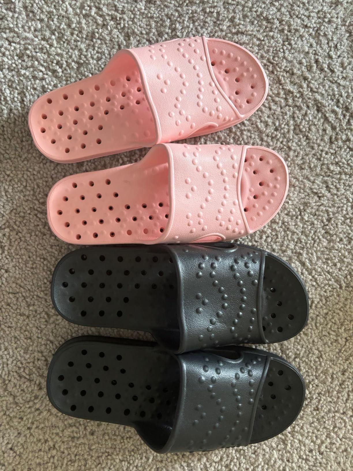 Side profile of shevalues shower shoes showing contoured footbed and arch area design