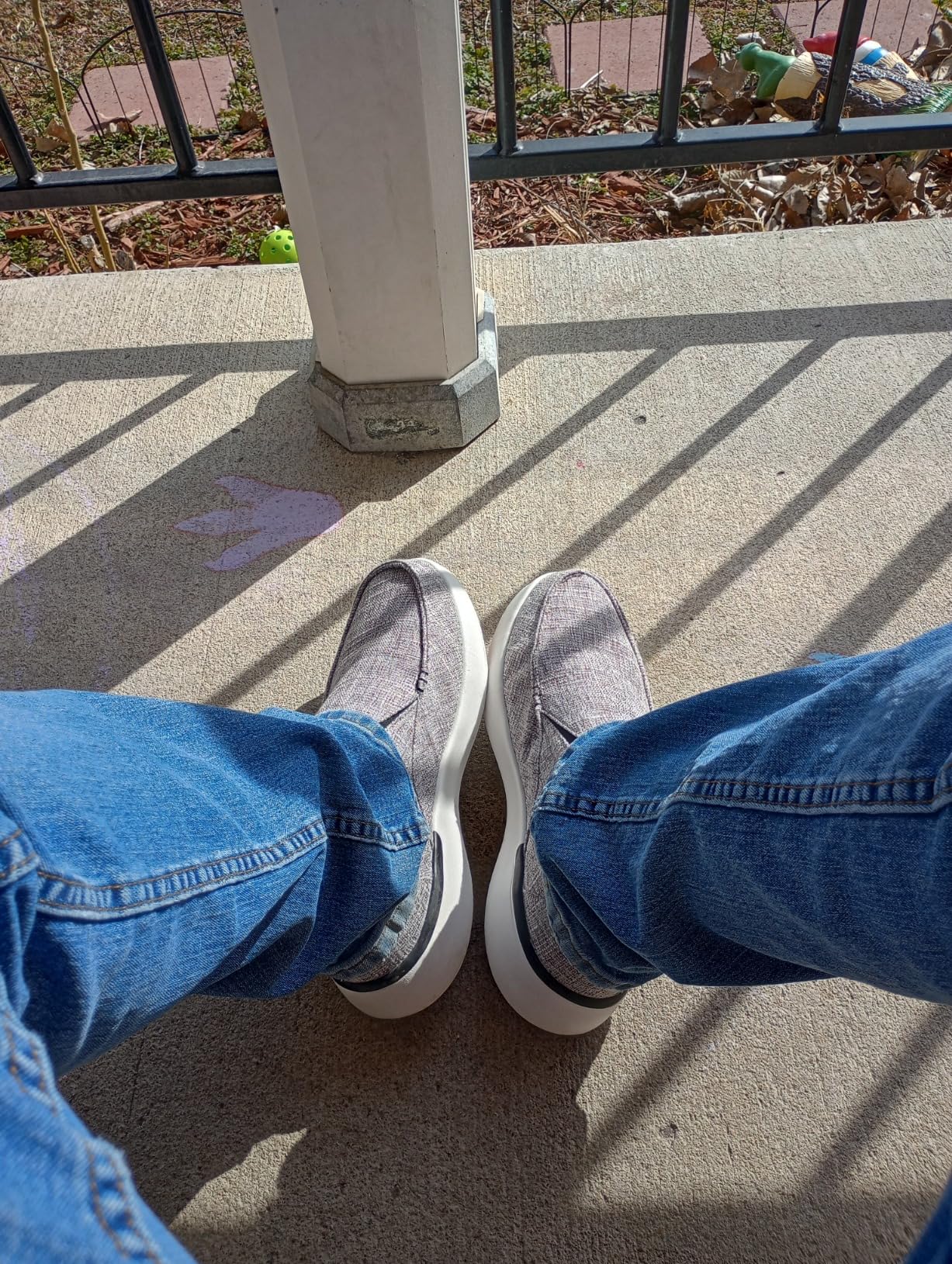 OrthoComfoot slip-on shoes shown in casual wear setting demonstrating fit and slip-on entry design