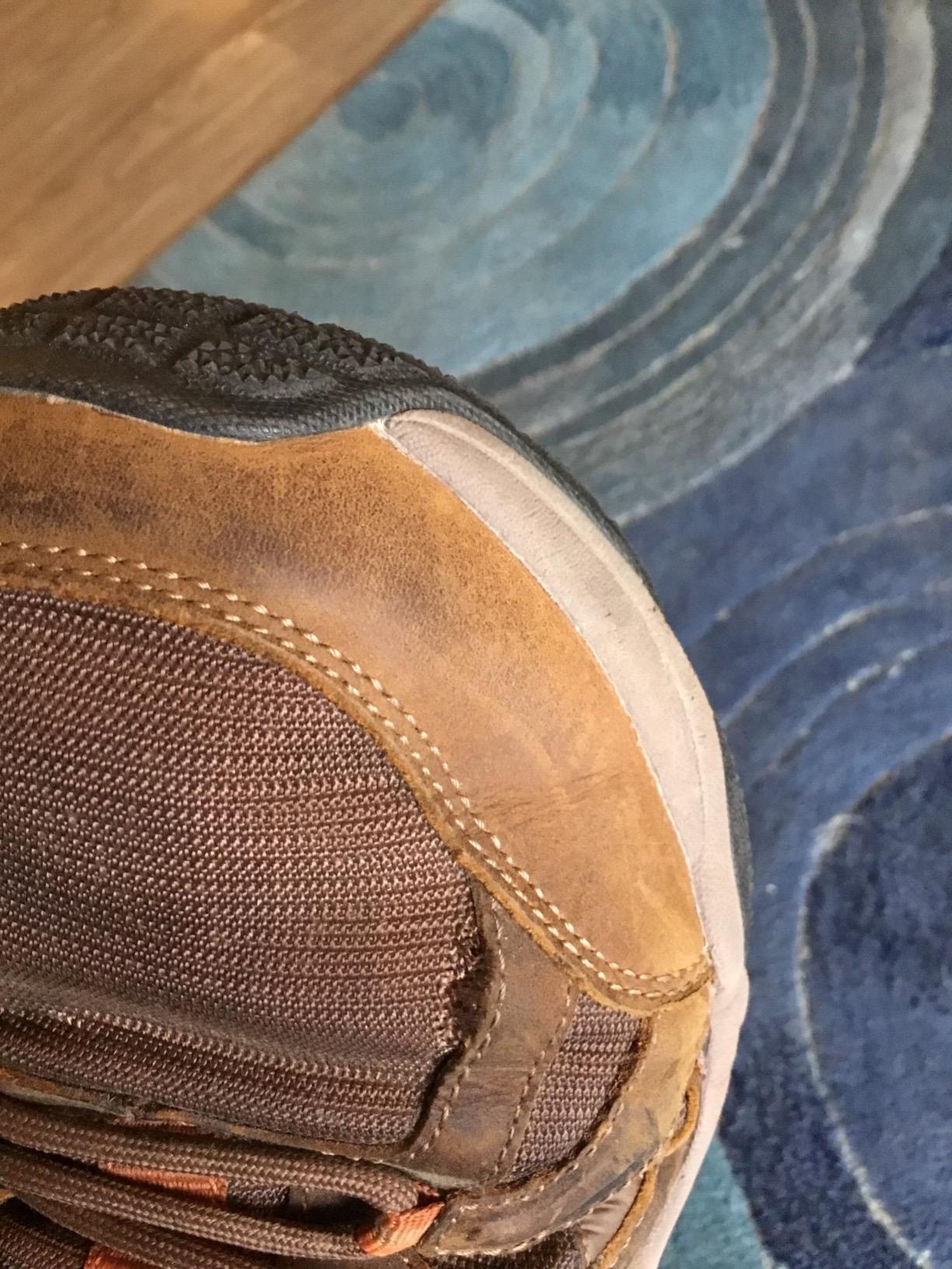 Skechers Selmen-Enago showing early sole separation at the toe area after six weeks of regular hiking use