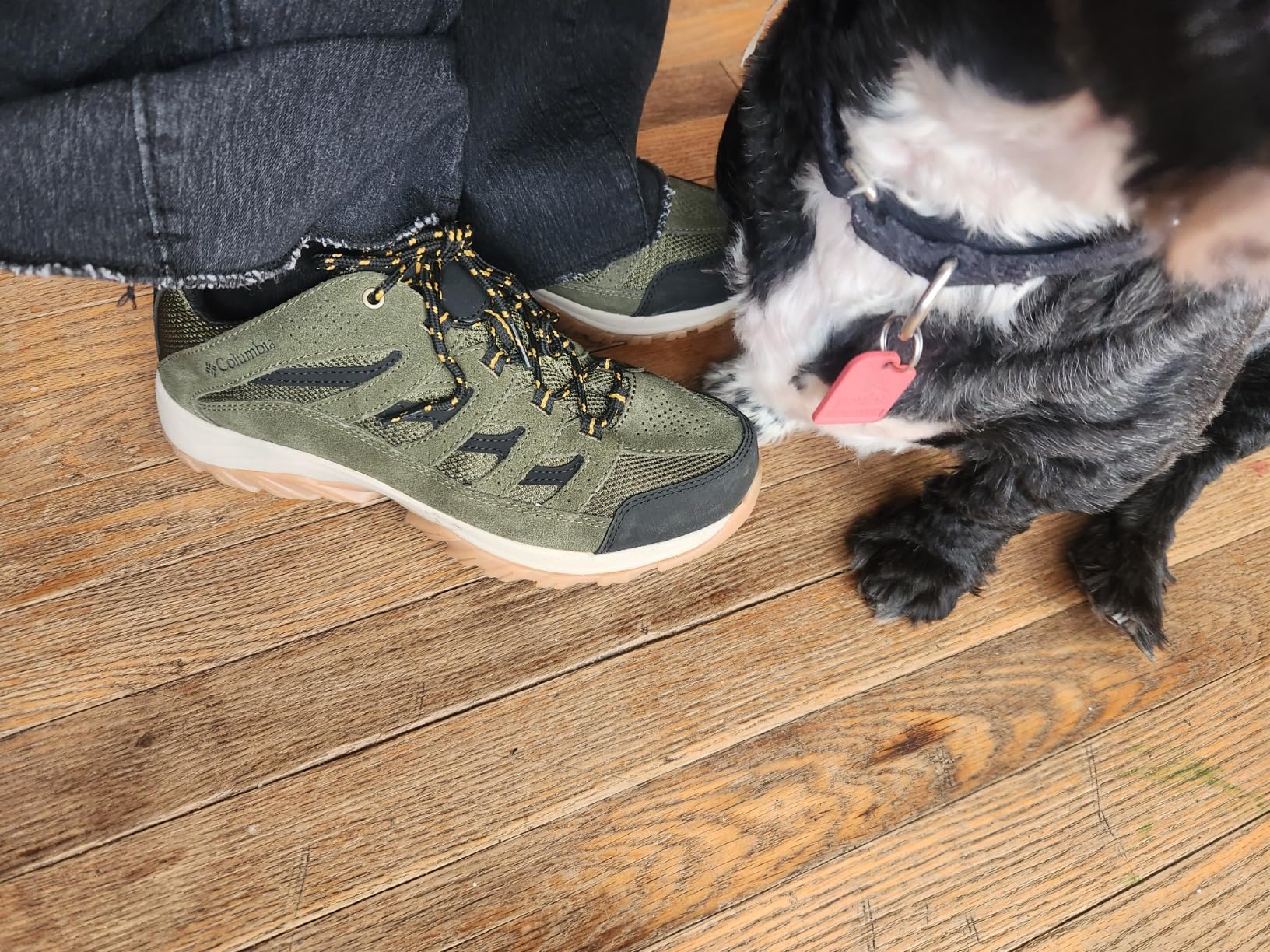 Columbia Men's Crestwood hiking shoes shown in multiple real-world outdoor usage scenarios by different hikers