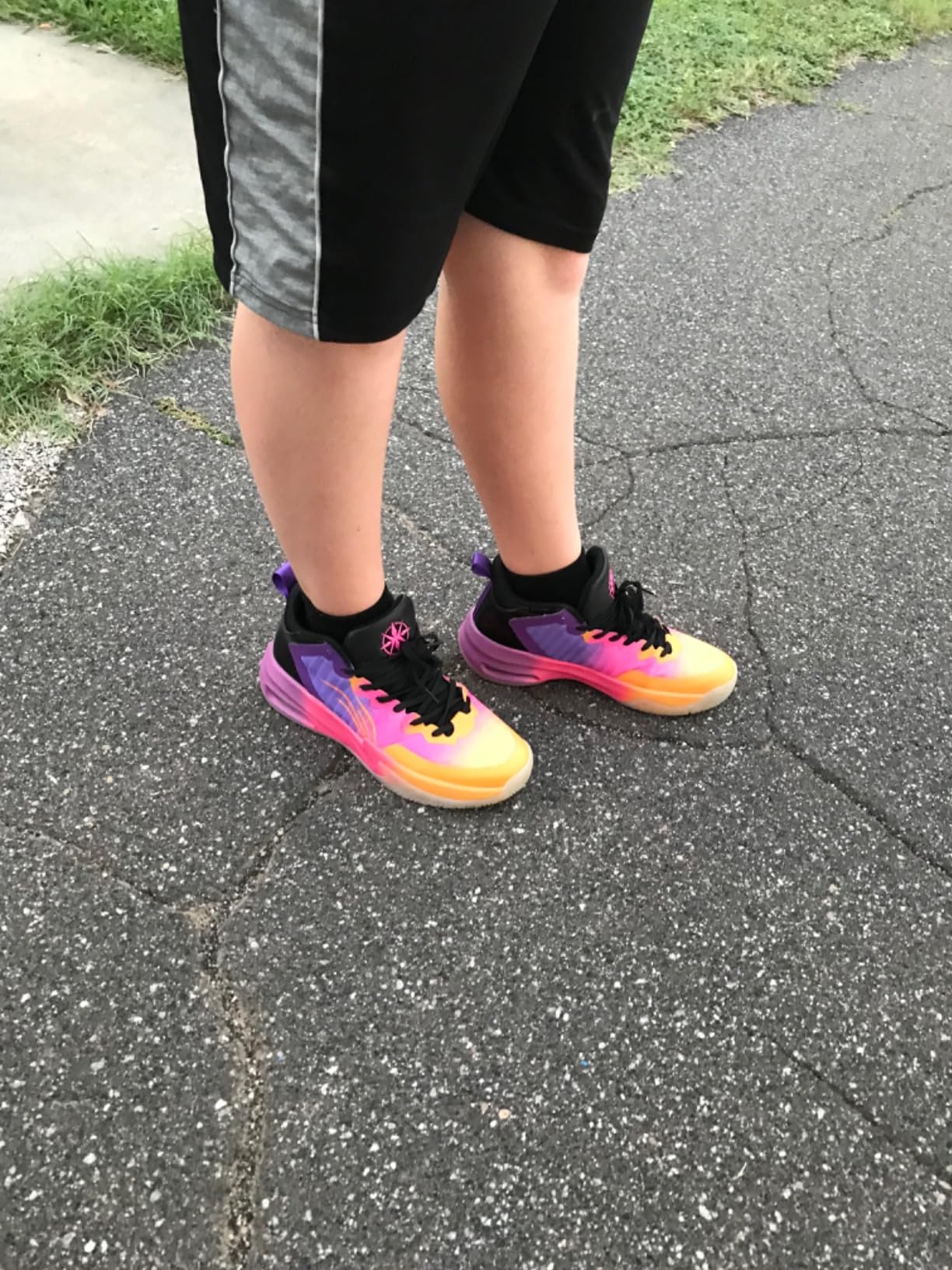 ASHION Kids Basketball Shoes construction quality detail showing high-top build and sole-upper bond after extended use