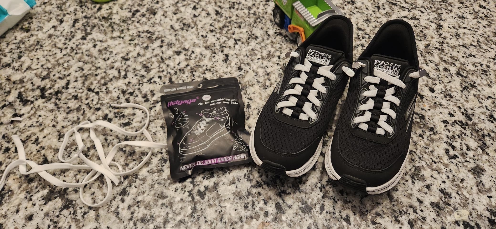 Real-world testing of Hstgaga elastic shoelaces during family daily activities showing practical use across different situations