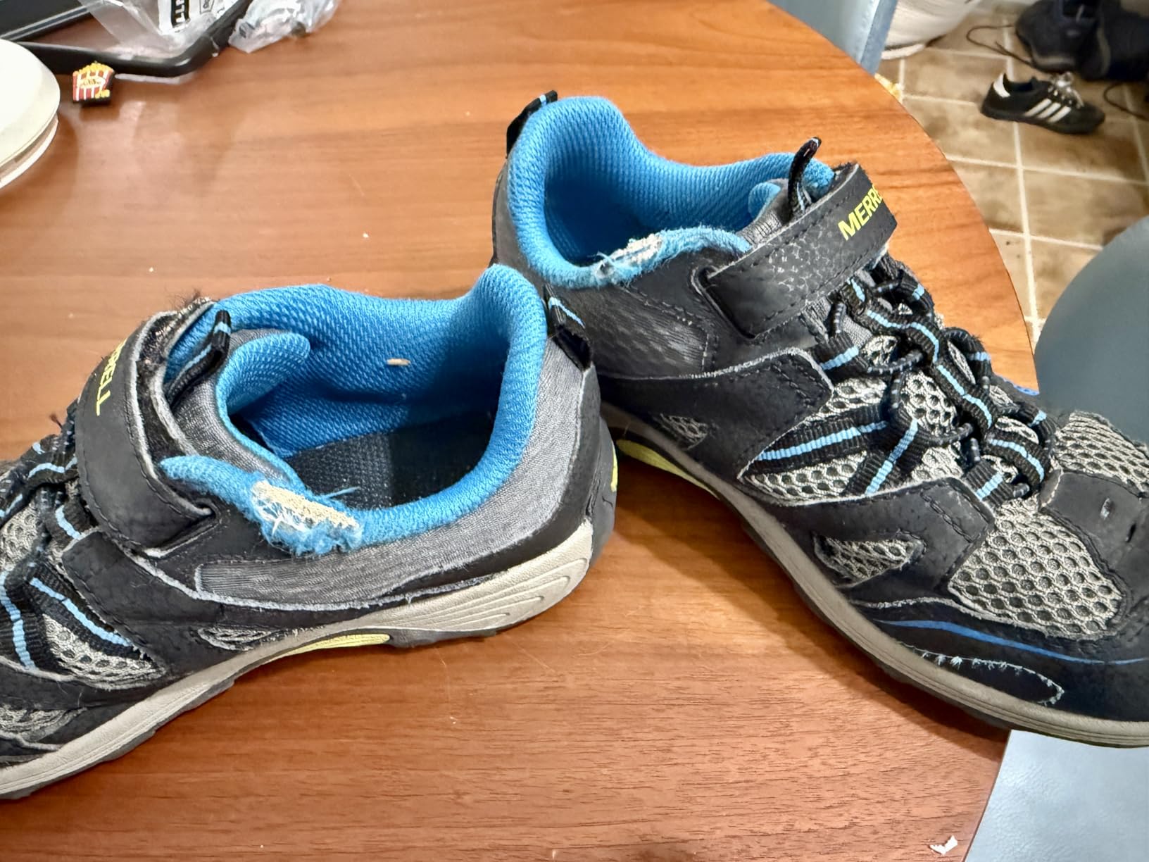 Close-up of Merrell Trail Chaser 2 Jr synthetic and mesh upper construction showing material quality and stitching