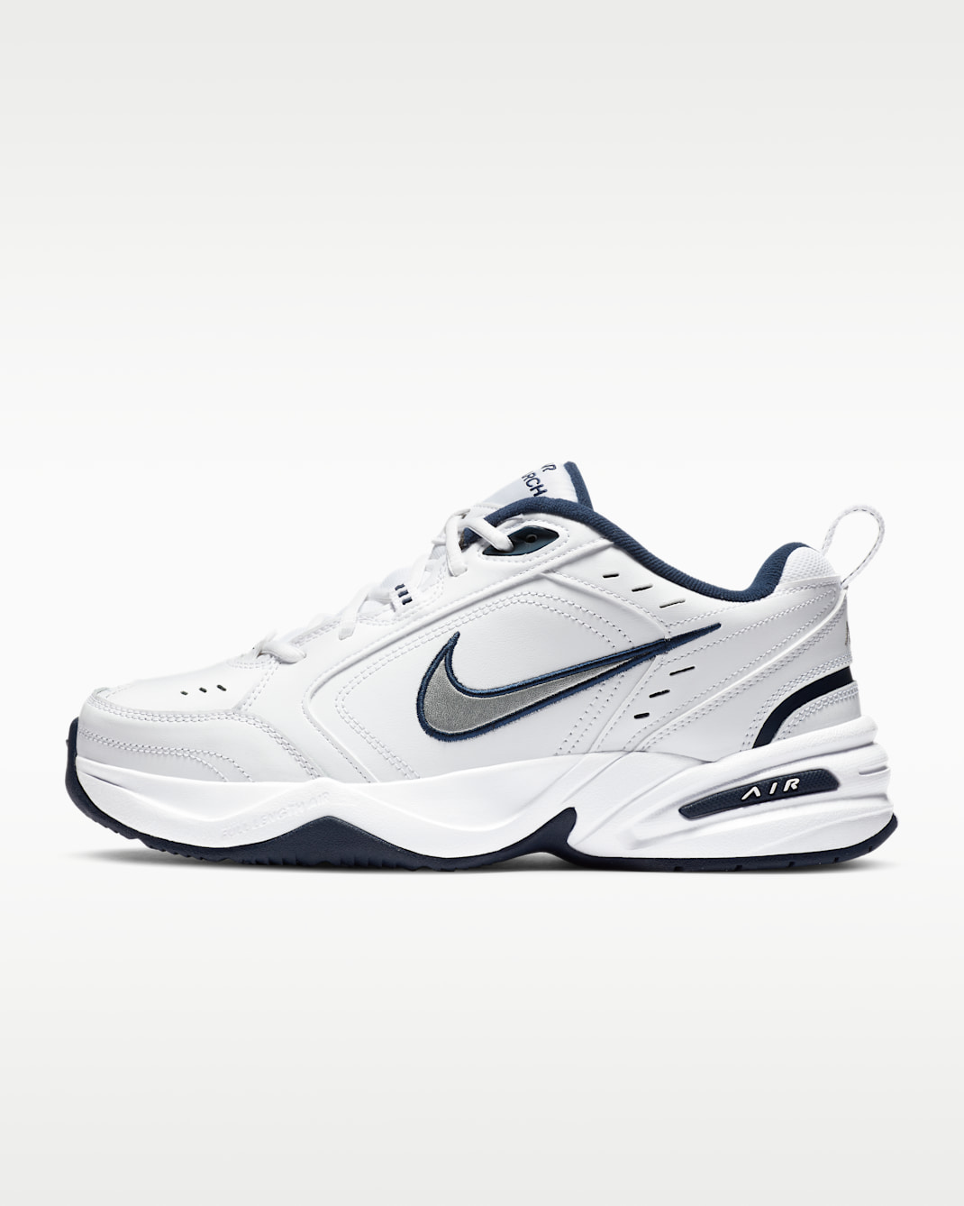 Nike Air Monarch IV white leather training sneaker with Air cushioning gym shoe