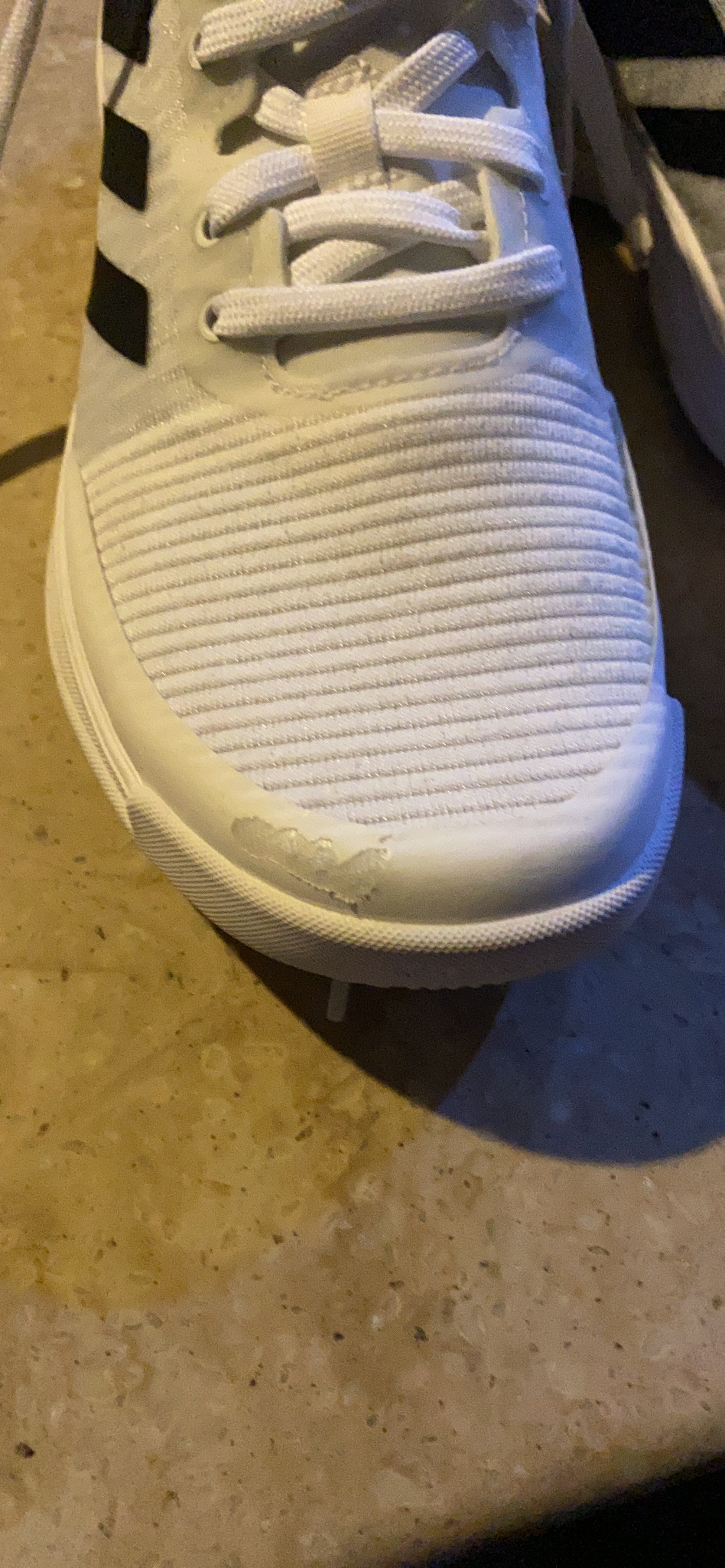 Adidas Crazyflight volleyball shoes showing early durability wear concerns at toe area after court use