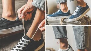 Fracora Mens Canvas Shoes White Black Sneakers
