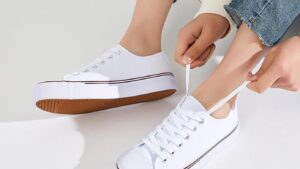 Fracora Womens White Black Canvas Sneakers Low Top